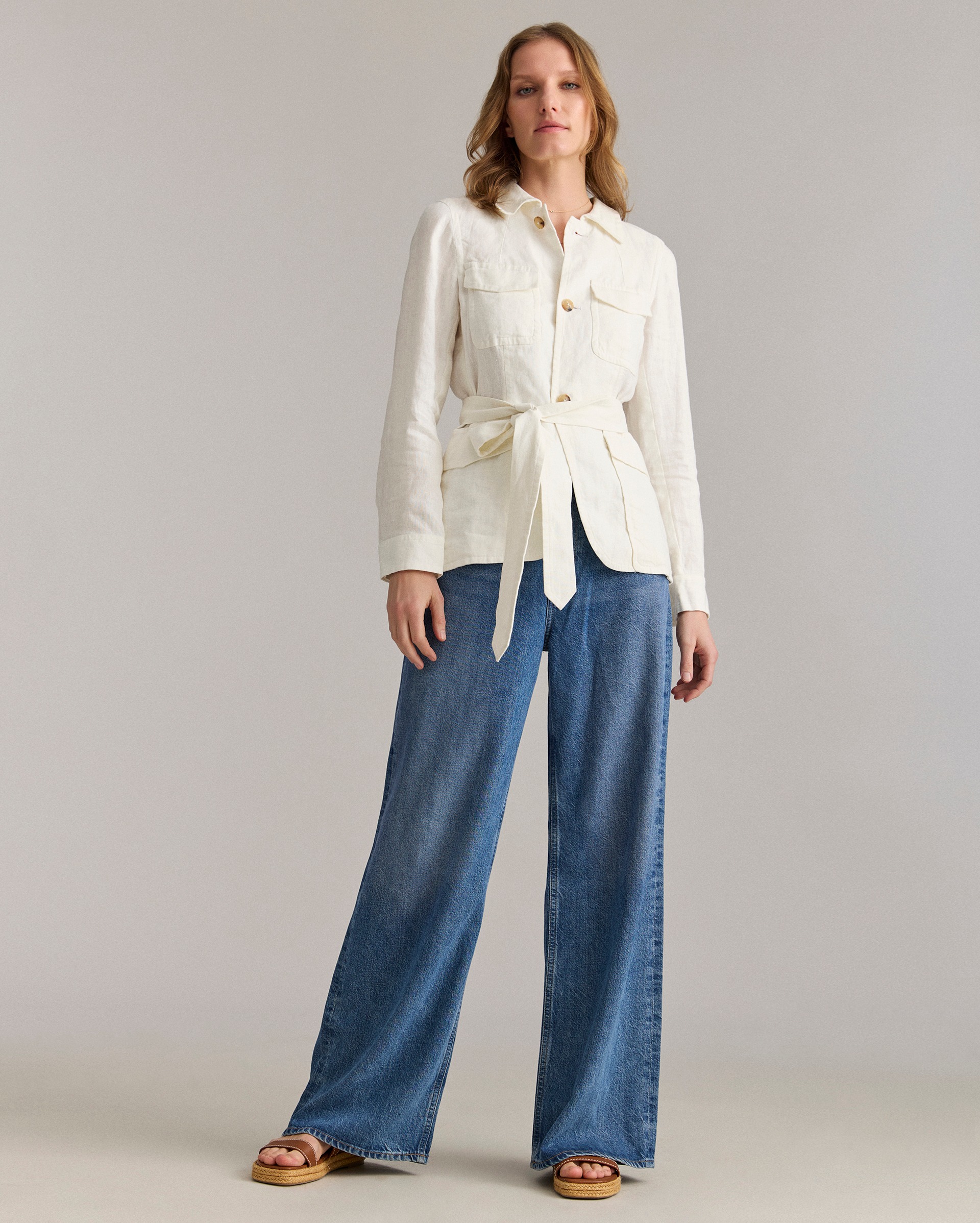 Model shows the fit of the jacket.