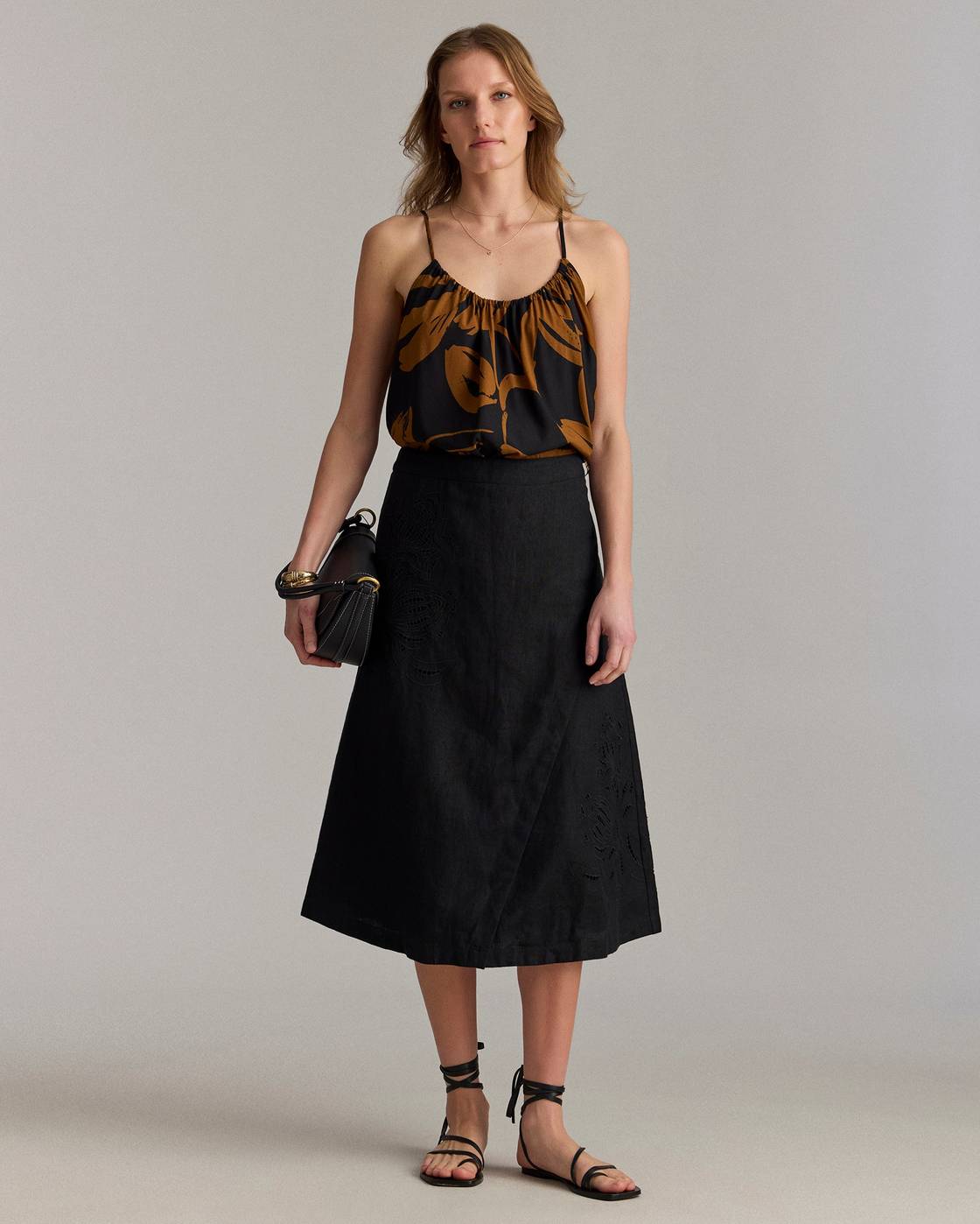 Linen Eyelet A-Line Skirt Billy Reid