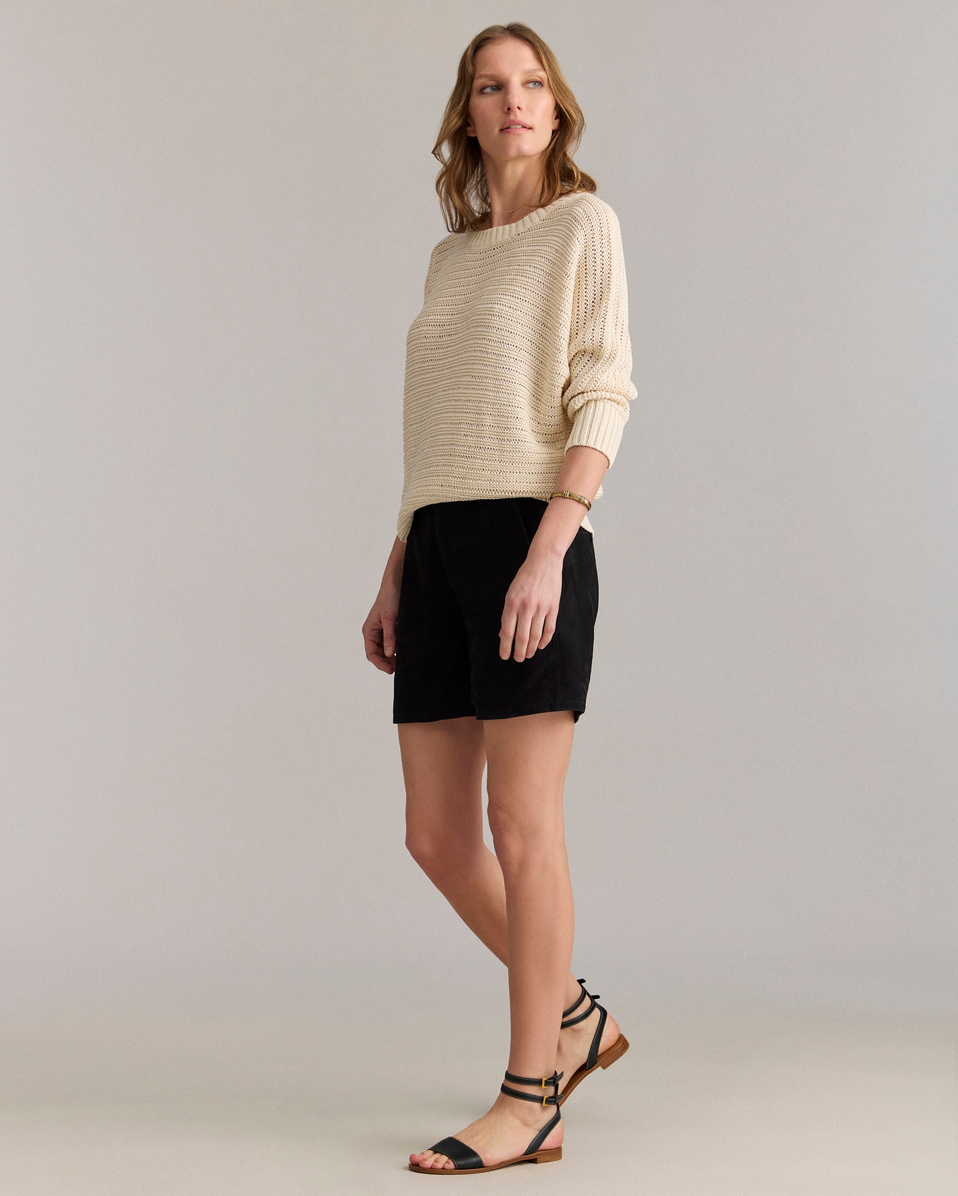 Model shows the fit of the shorts.