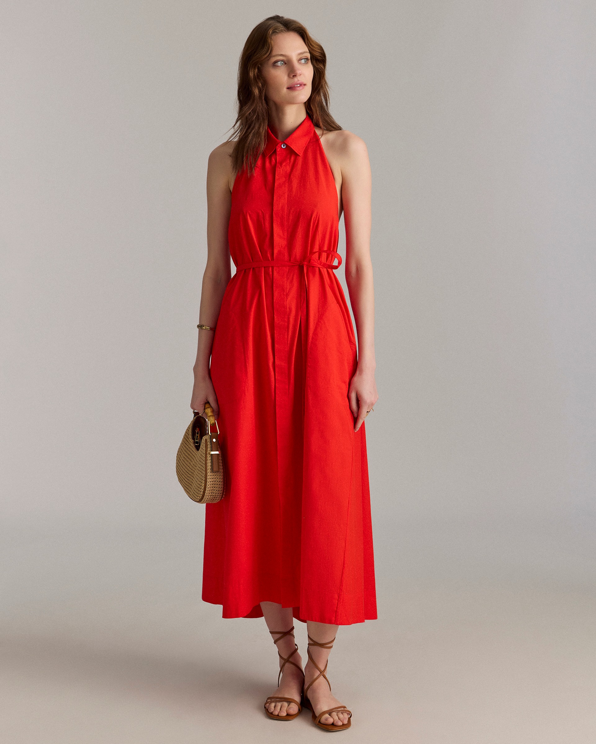 Model shows the fit of the dress.