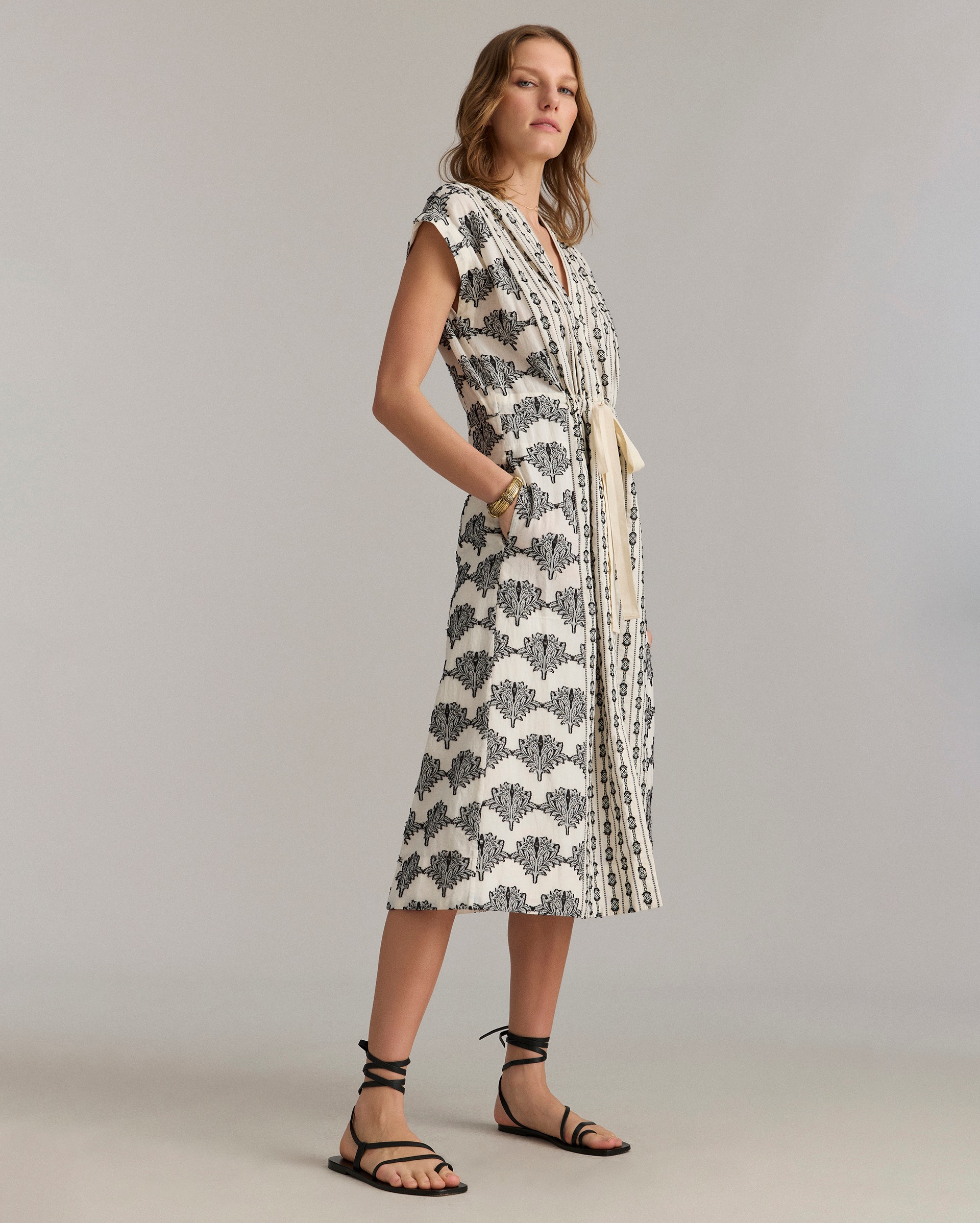 Model shows the fit of the dress.