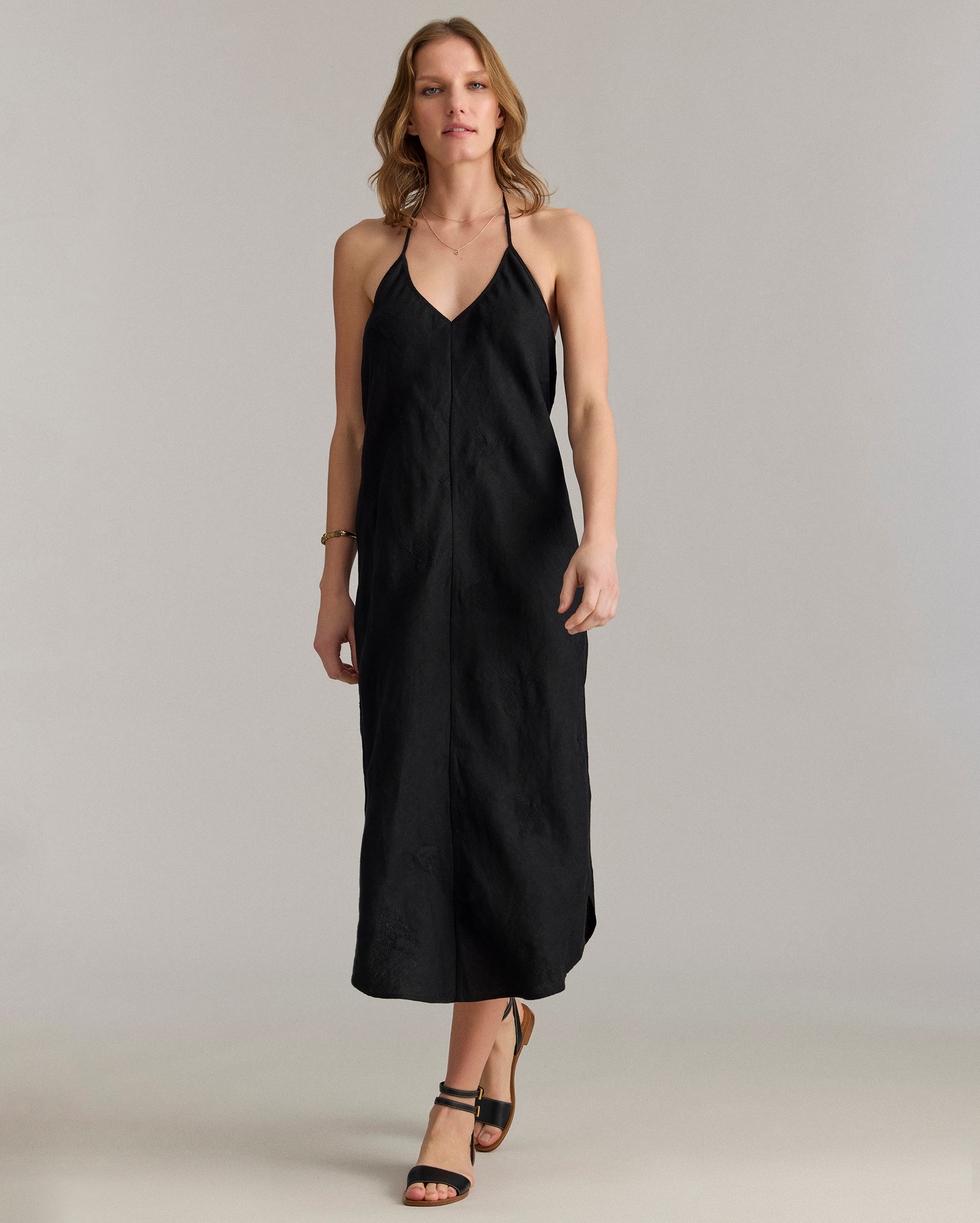 Model shows the fit of the dress.
