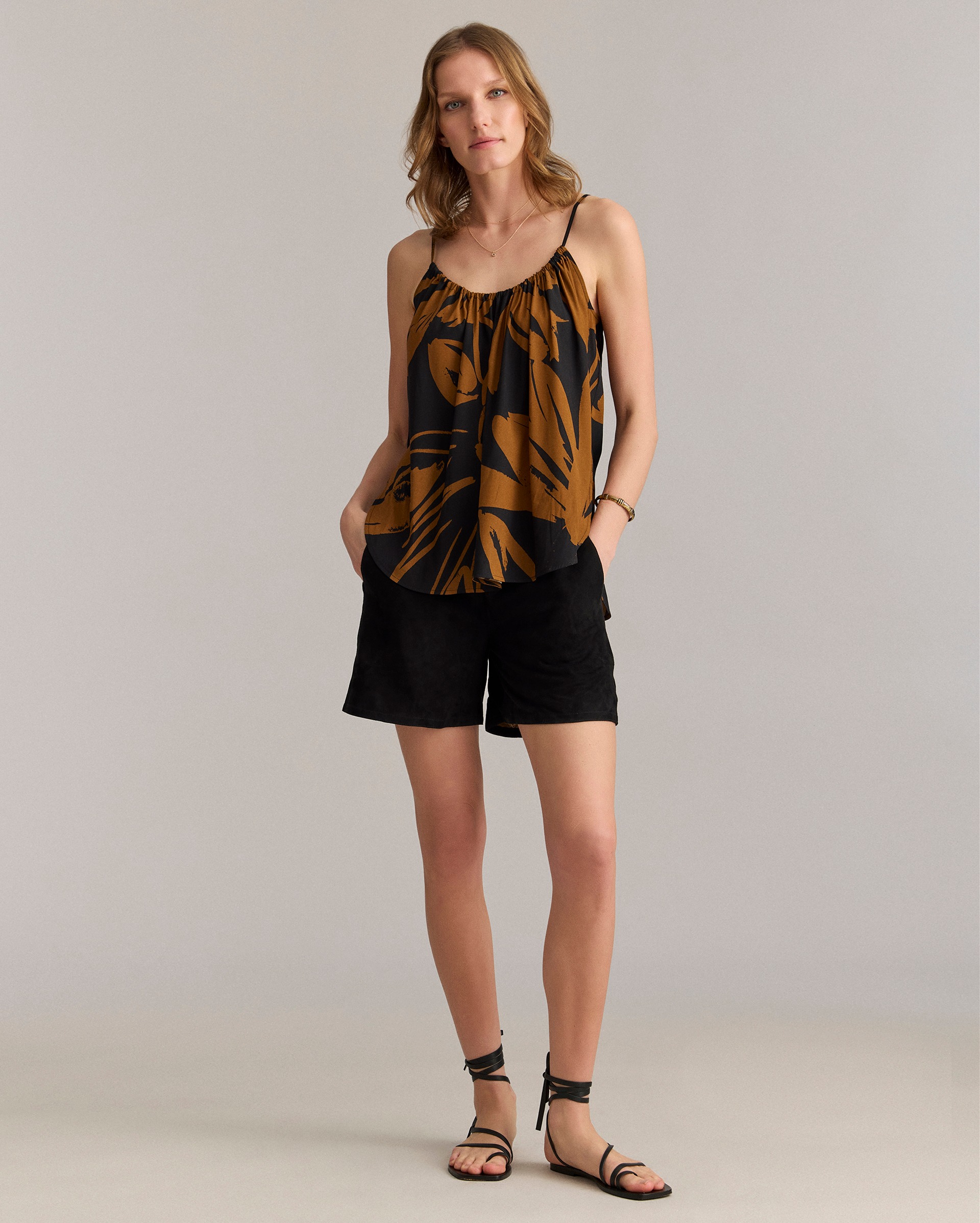 Model shows the fit of the camisole.