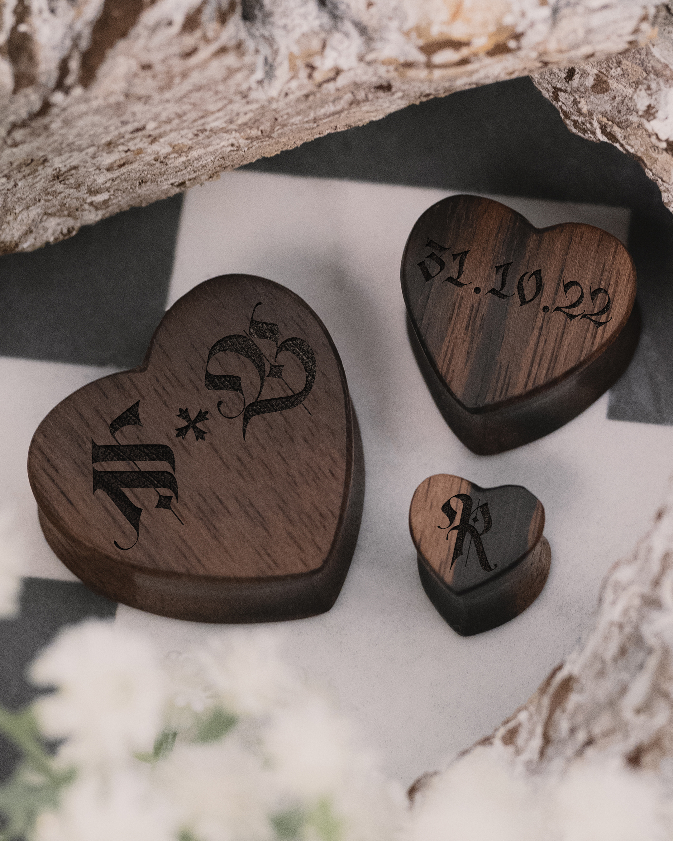 EBONY HEART SHAPED ENGRAVED