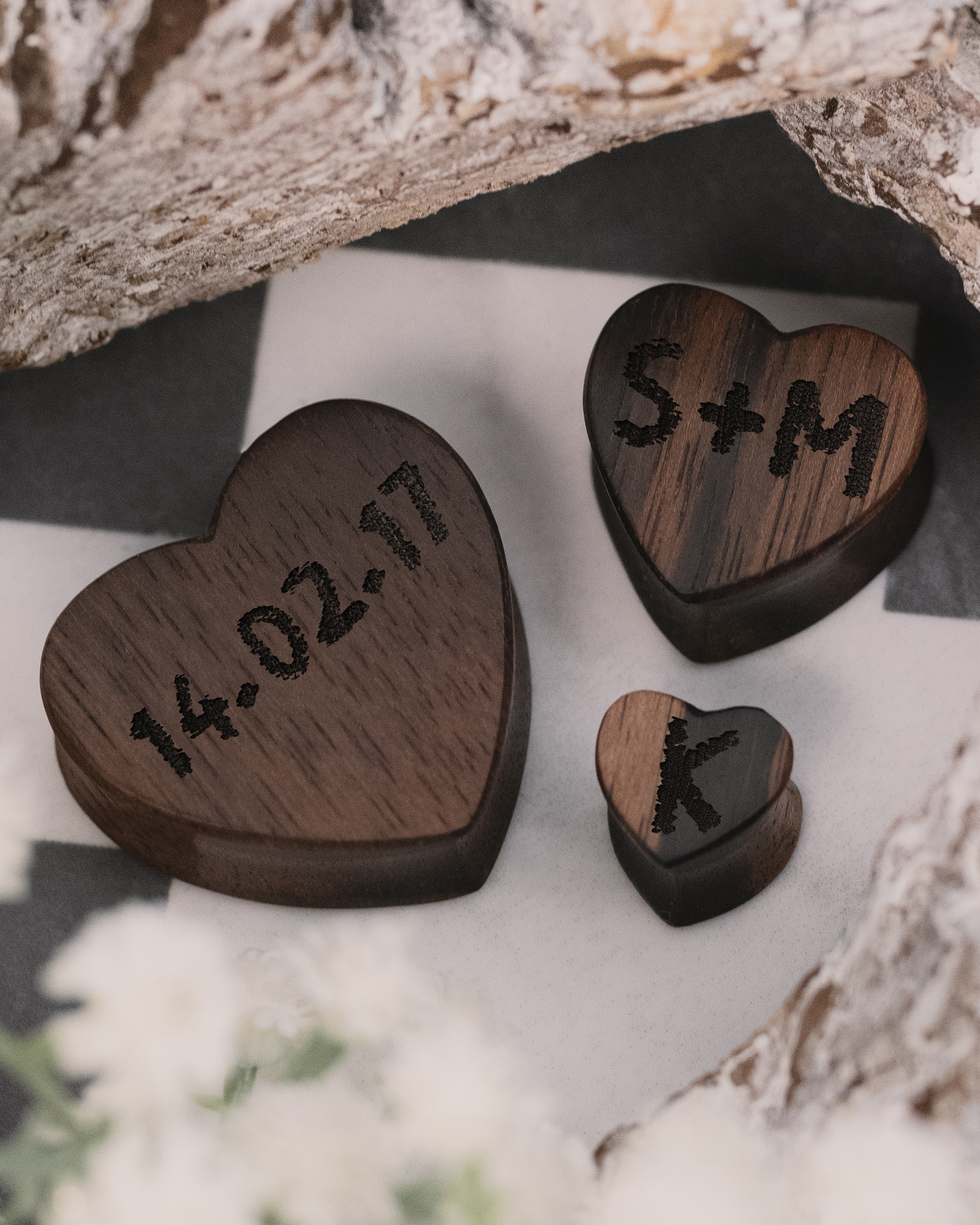 EBONY HEART SHAPED ENGRAVED