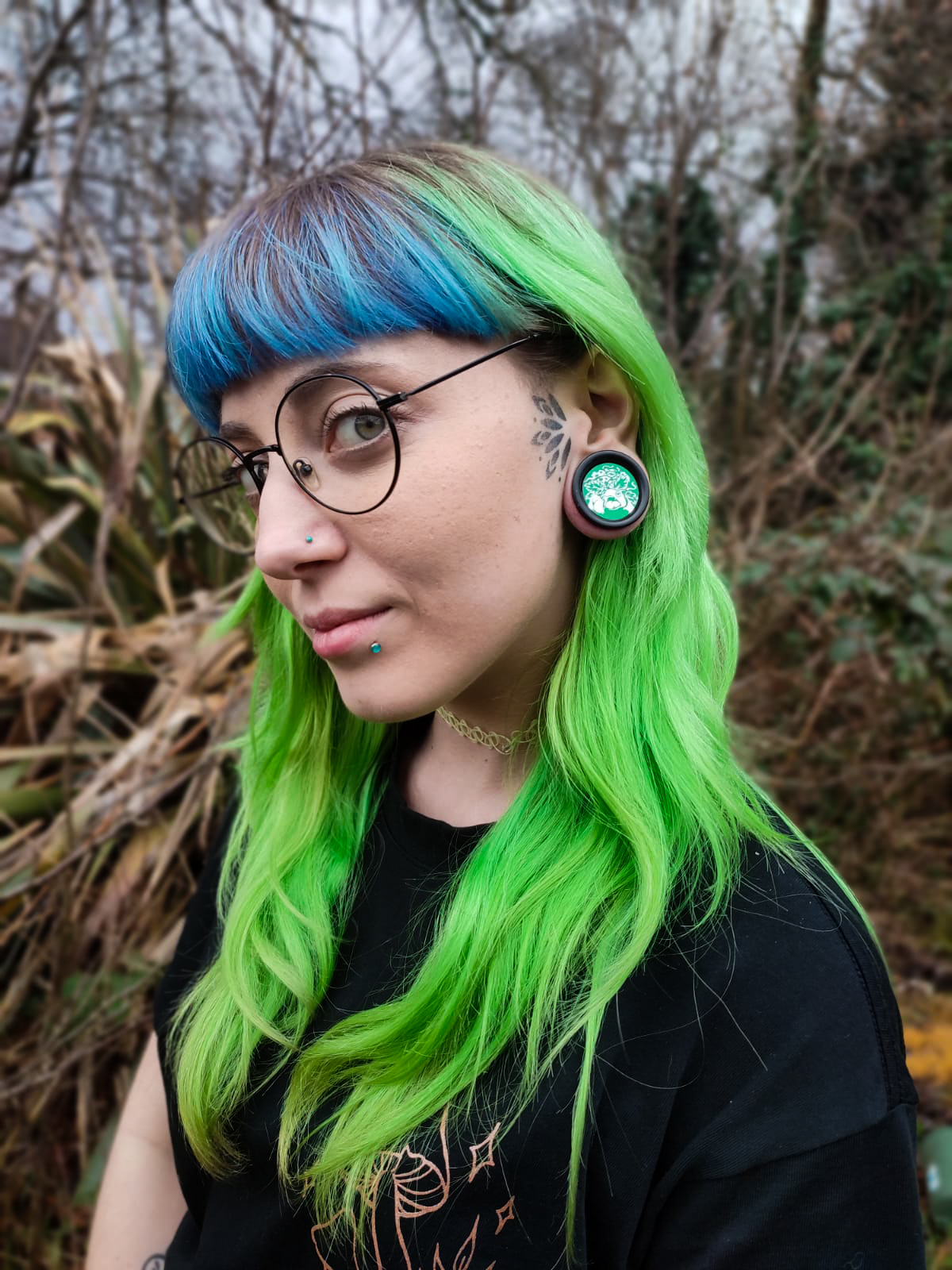  Venusaur Plug / Gauge - Green & White Inlay Ebony Wood | Convex Double Flare