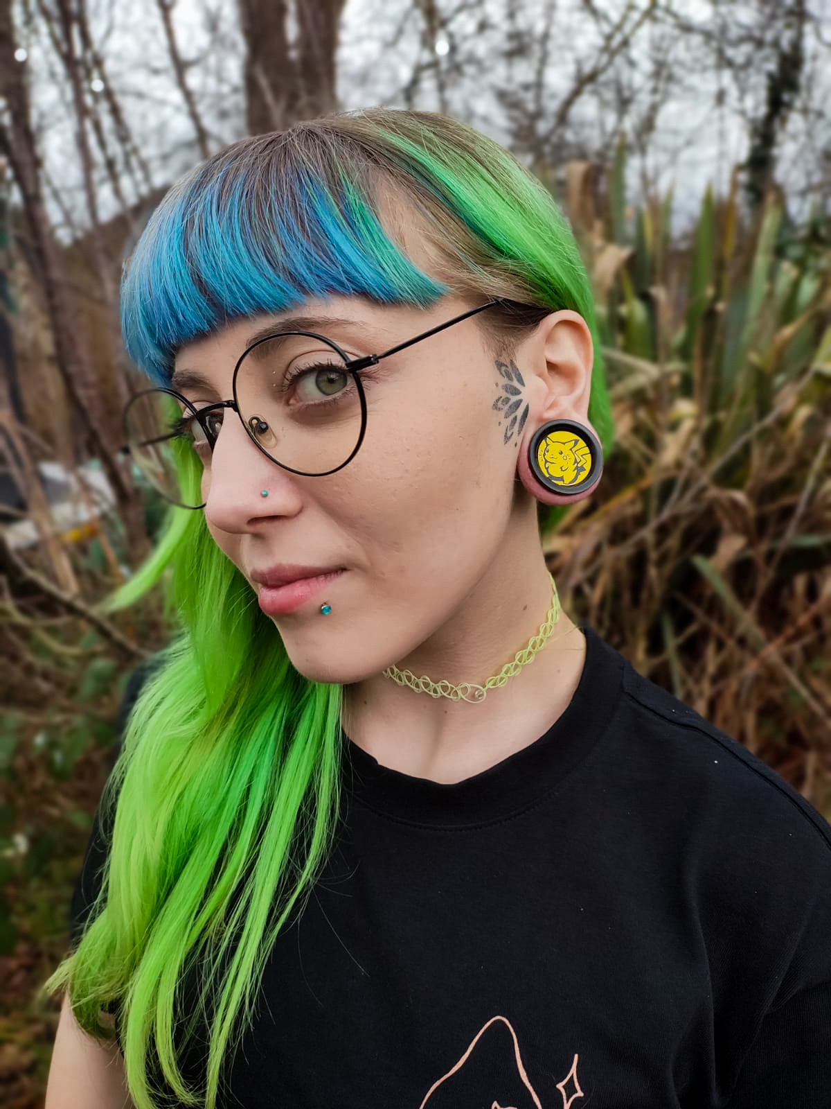  Pikachu Plug / Gauge - Yellow & Black Inlay Ebony Wood | Convex Double Flare