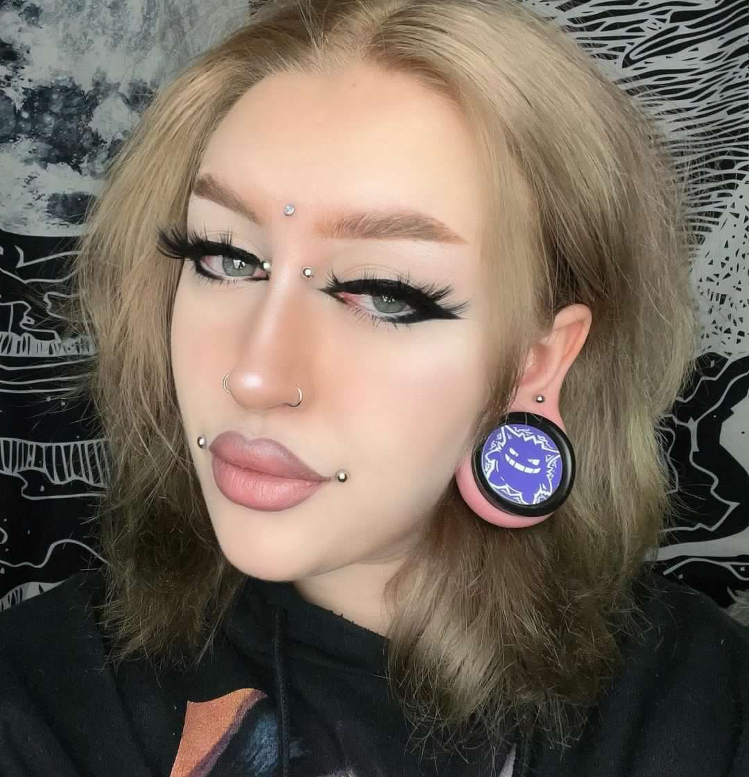  Mean Look Gengar Plug / Gauge - Purple & White Inlay Ebony Wood | Convex Double Flare