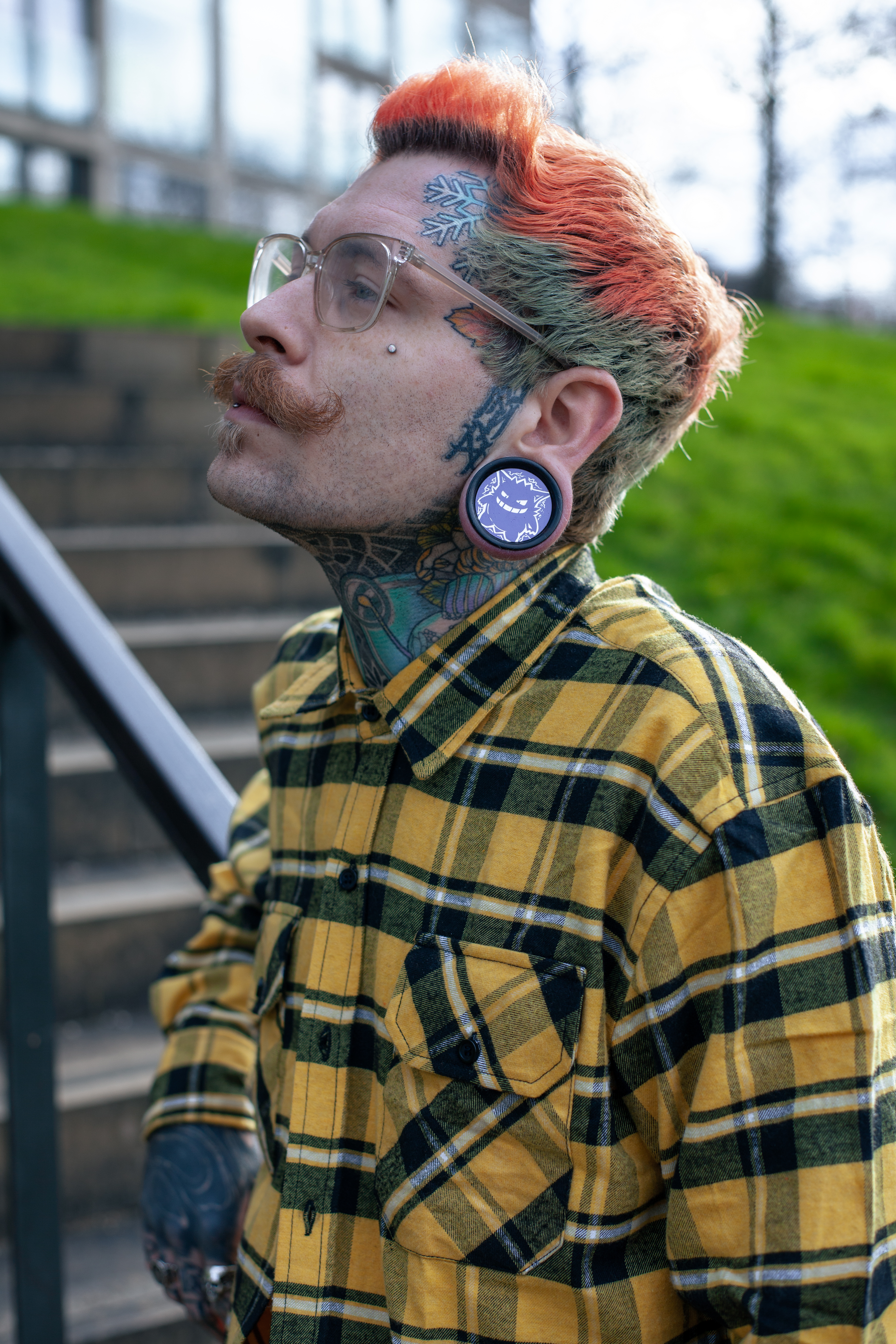 Gengar Plug / Gauge - Purple & White Inlay Ebony Wood | Convex Double Flare