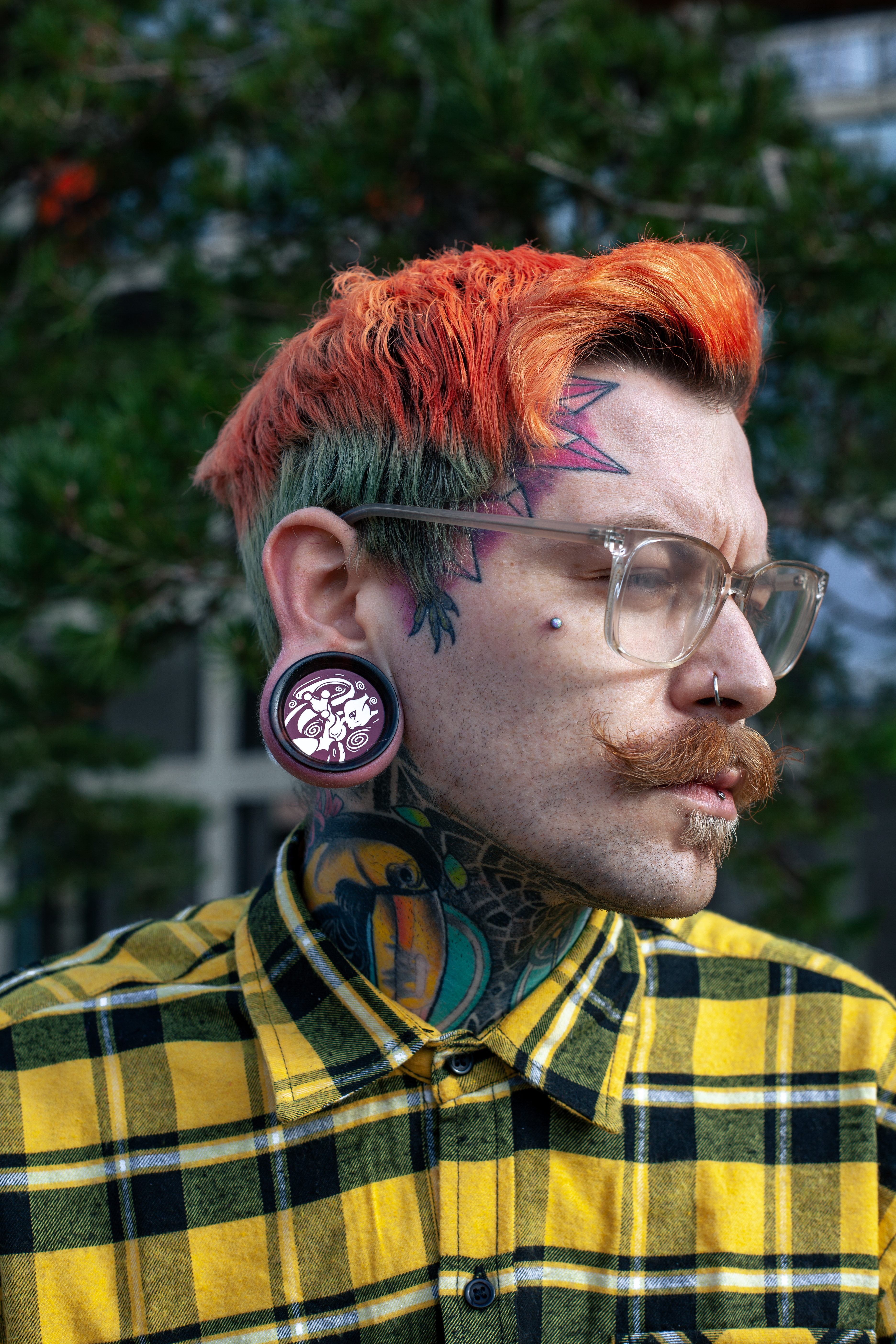  Mewtwo Plug / Gauge - Burgundy & White Inlay Ebony Wood | Convex Double Flare