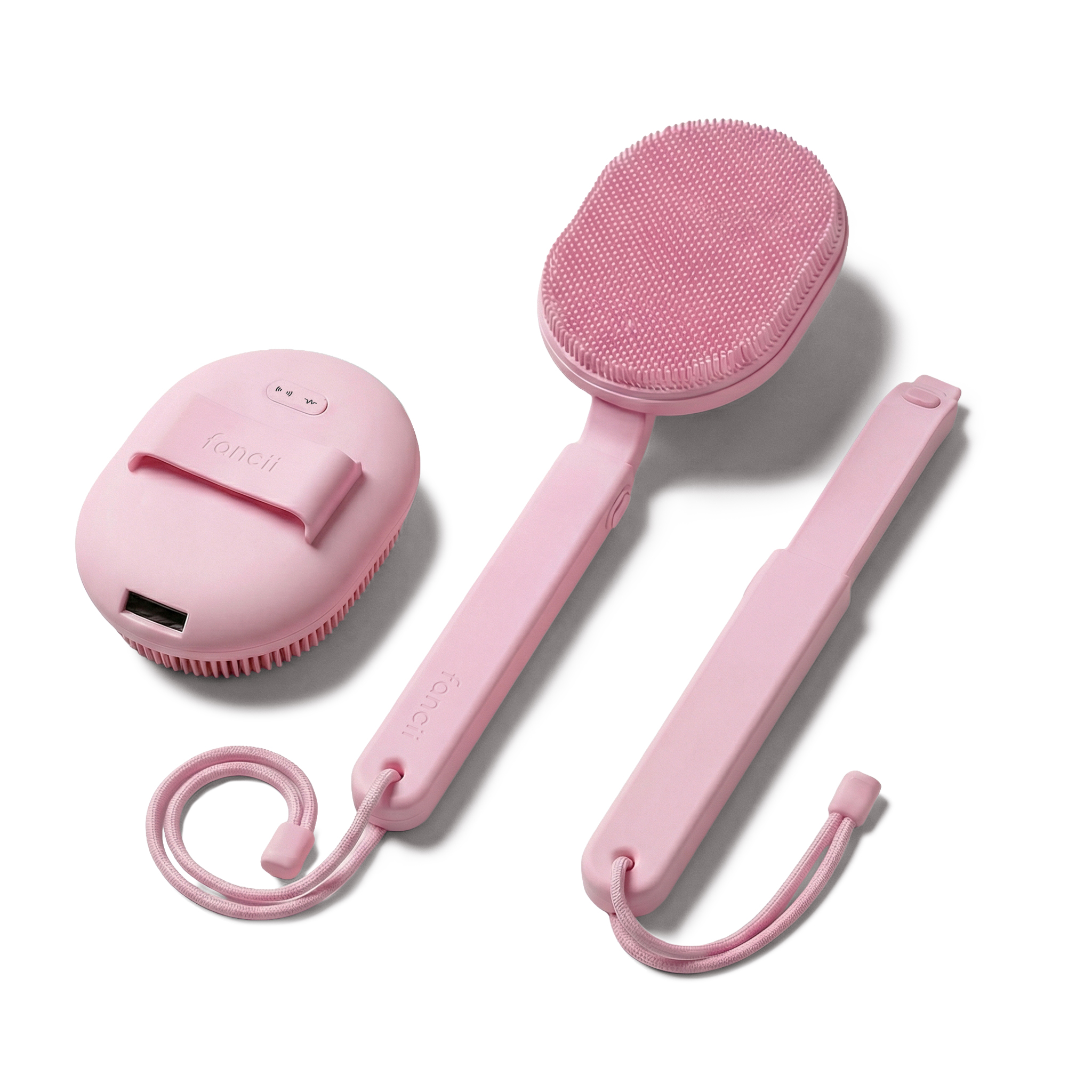 Nyla Sonic Cleansing Body Brush in Pink with Extendable Handle by Fancii 