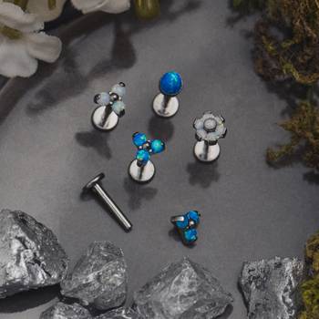 Labret Stud, Silver, Blue Opal Cone, Internal Thread, Titanium, 1.2mm