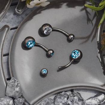 Belly Bar, Silver, Clear Jewelled, Titanium, Internally Threaded, 1.6mm