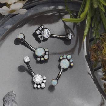 Belly Bar, Silver, Floating Cluster, Titanium, Internally Threaded, 1.6mm