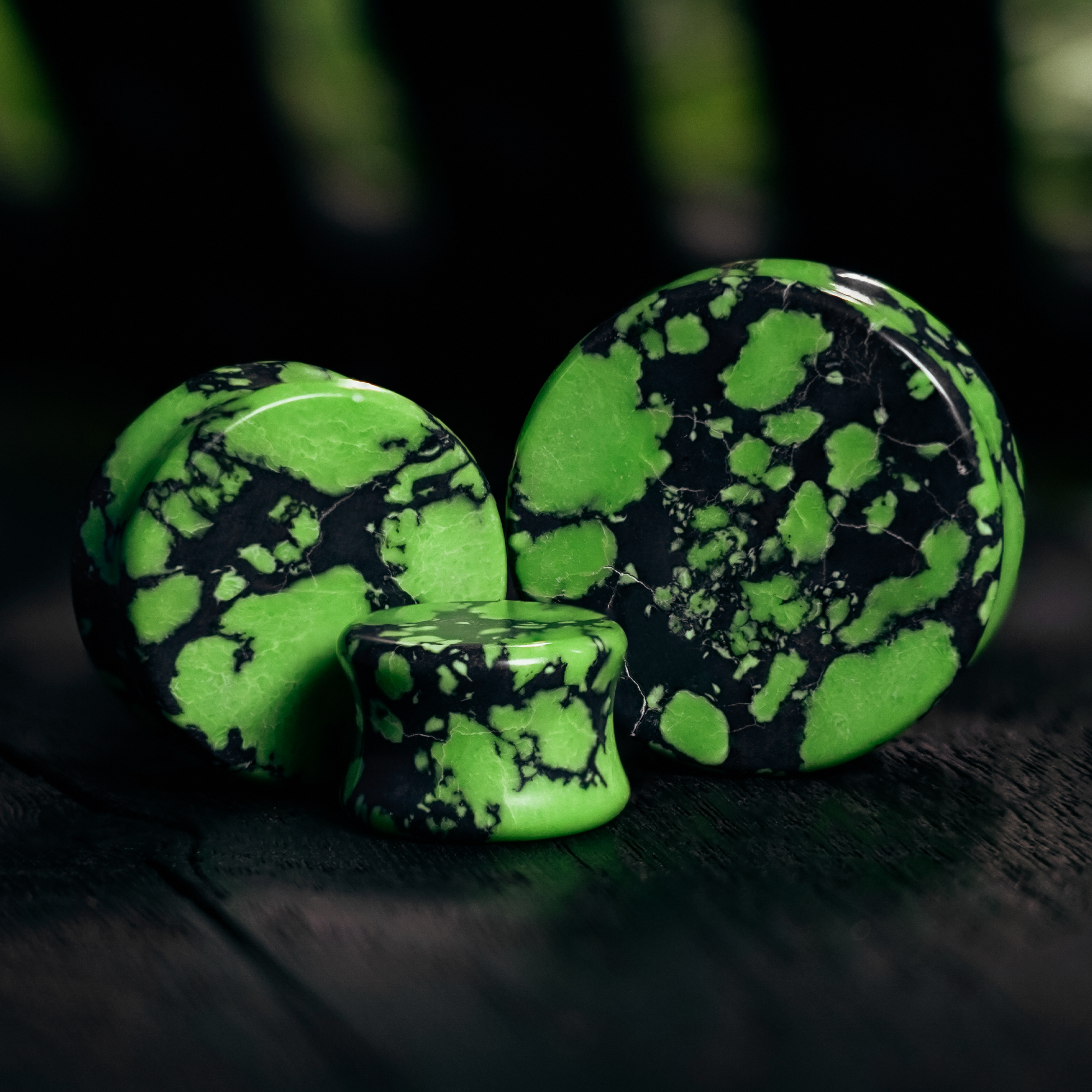 Alternative  Marble Black & Green Stone Plug / Gauge