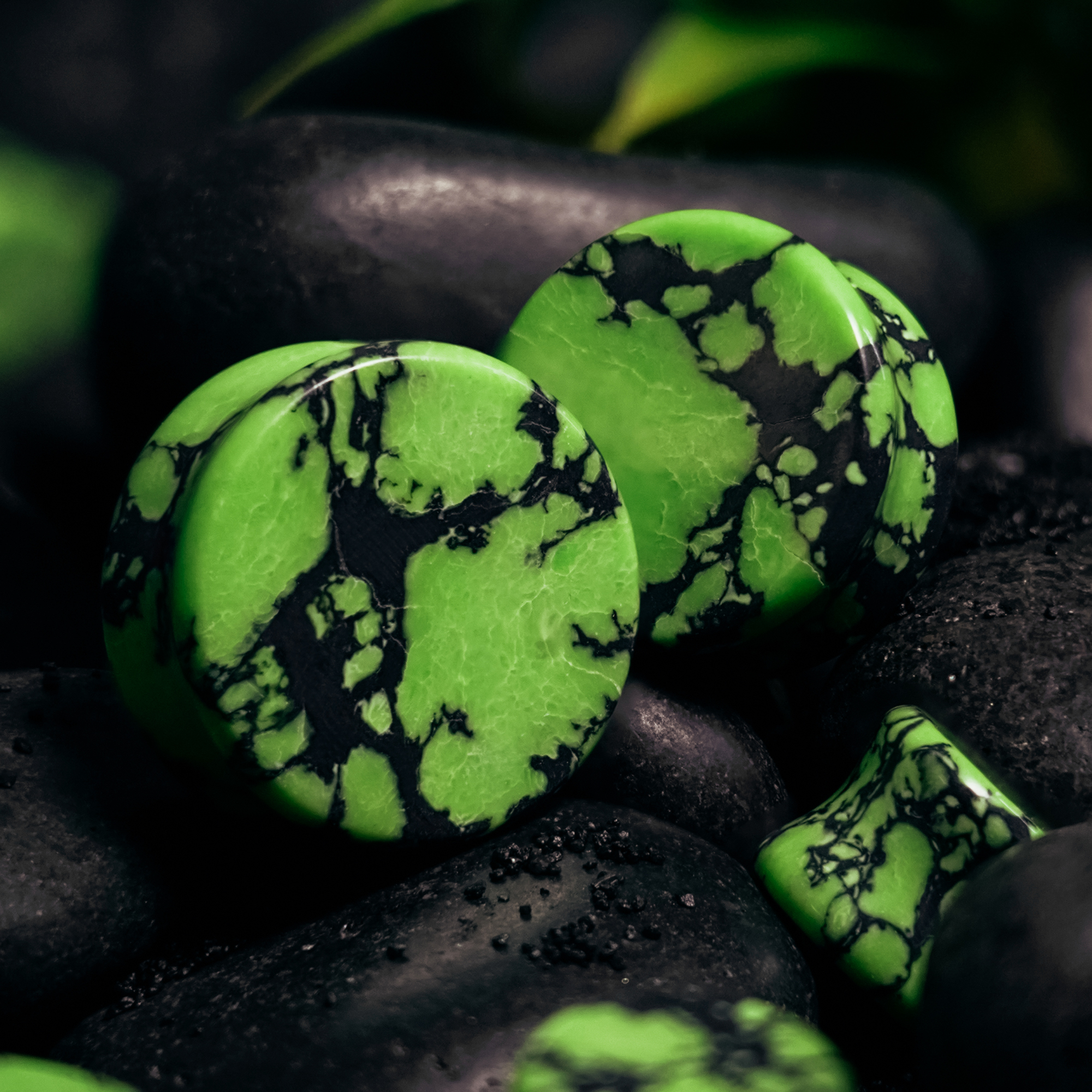 Unique  Marble Black & Green Stone Plug / Gauge