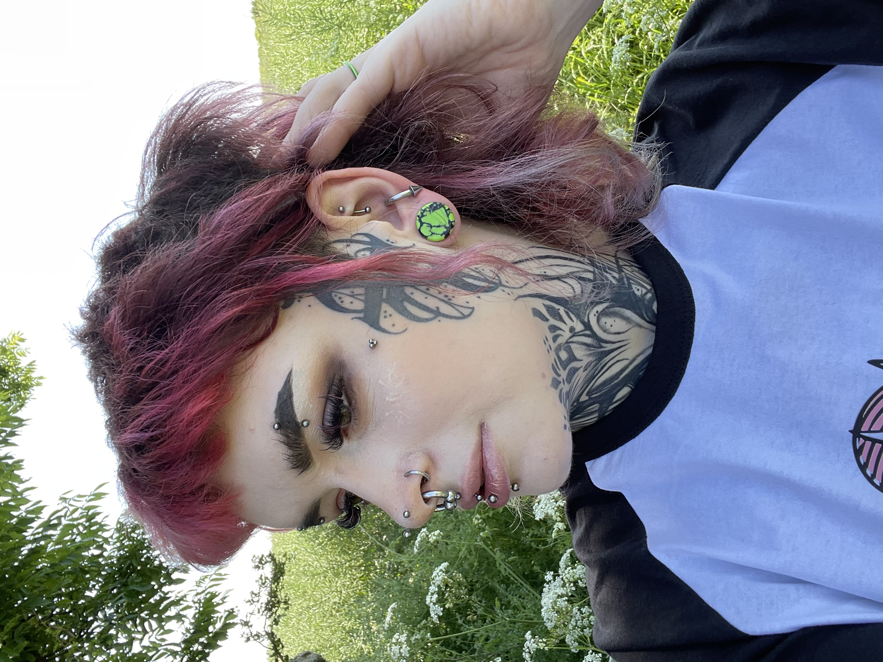 Girl wearing cool  Marble Black & Green Stone Plug / Gauge