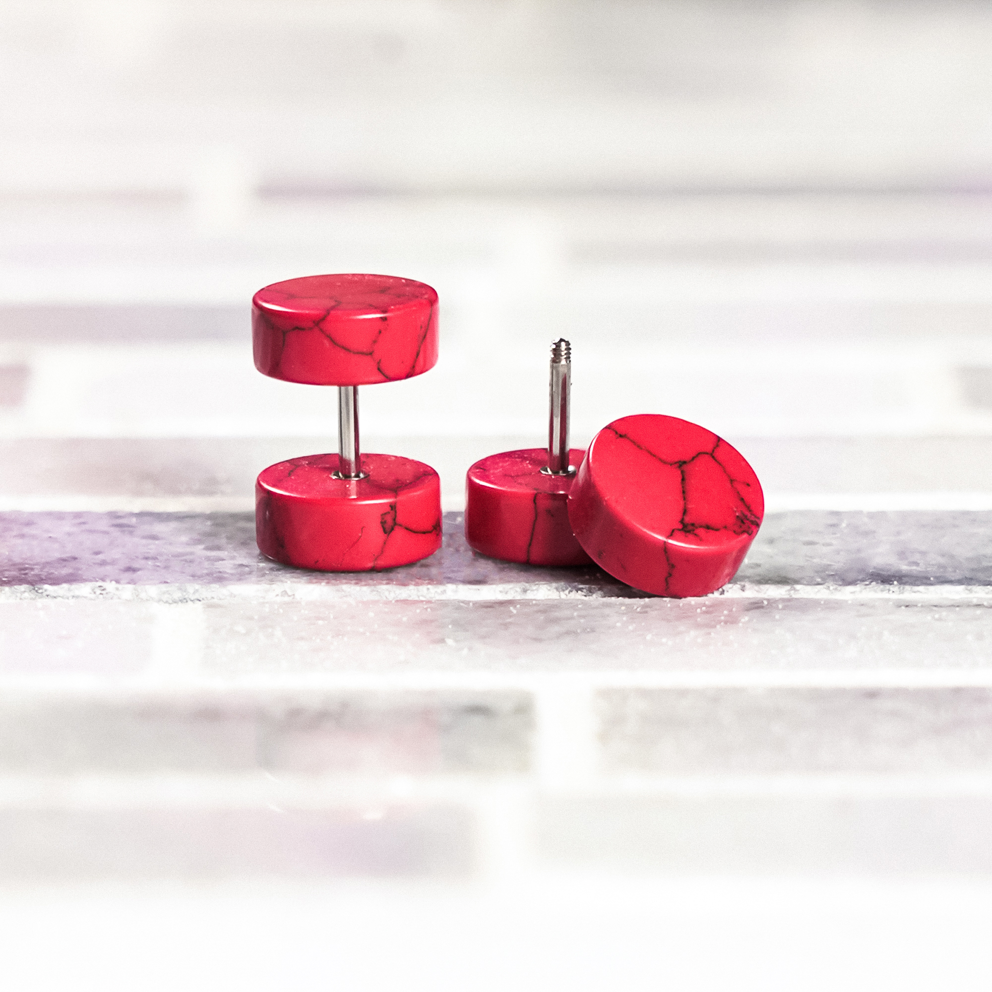 Cool Red Howlite Fake Plug / Gauge