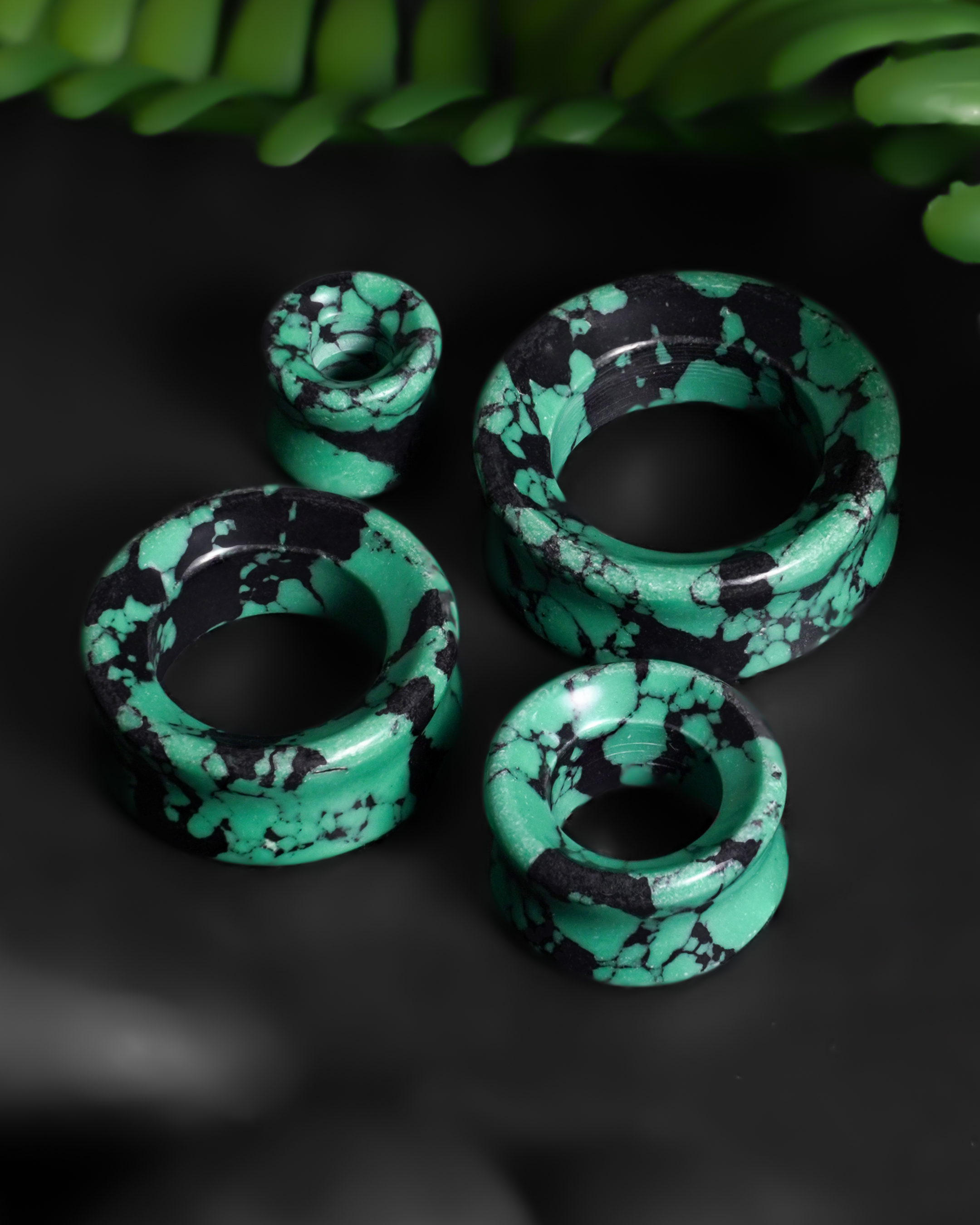 unique  Black & Teal Turquoise Stone Tunnel