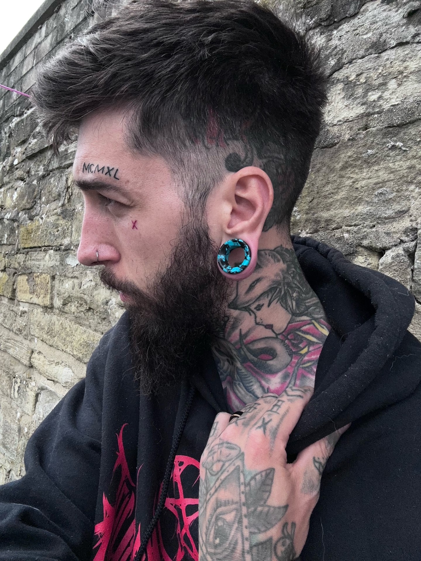 Guy wearing cool Black & Teal Turquoise Stone Tunnel