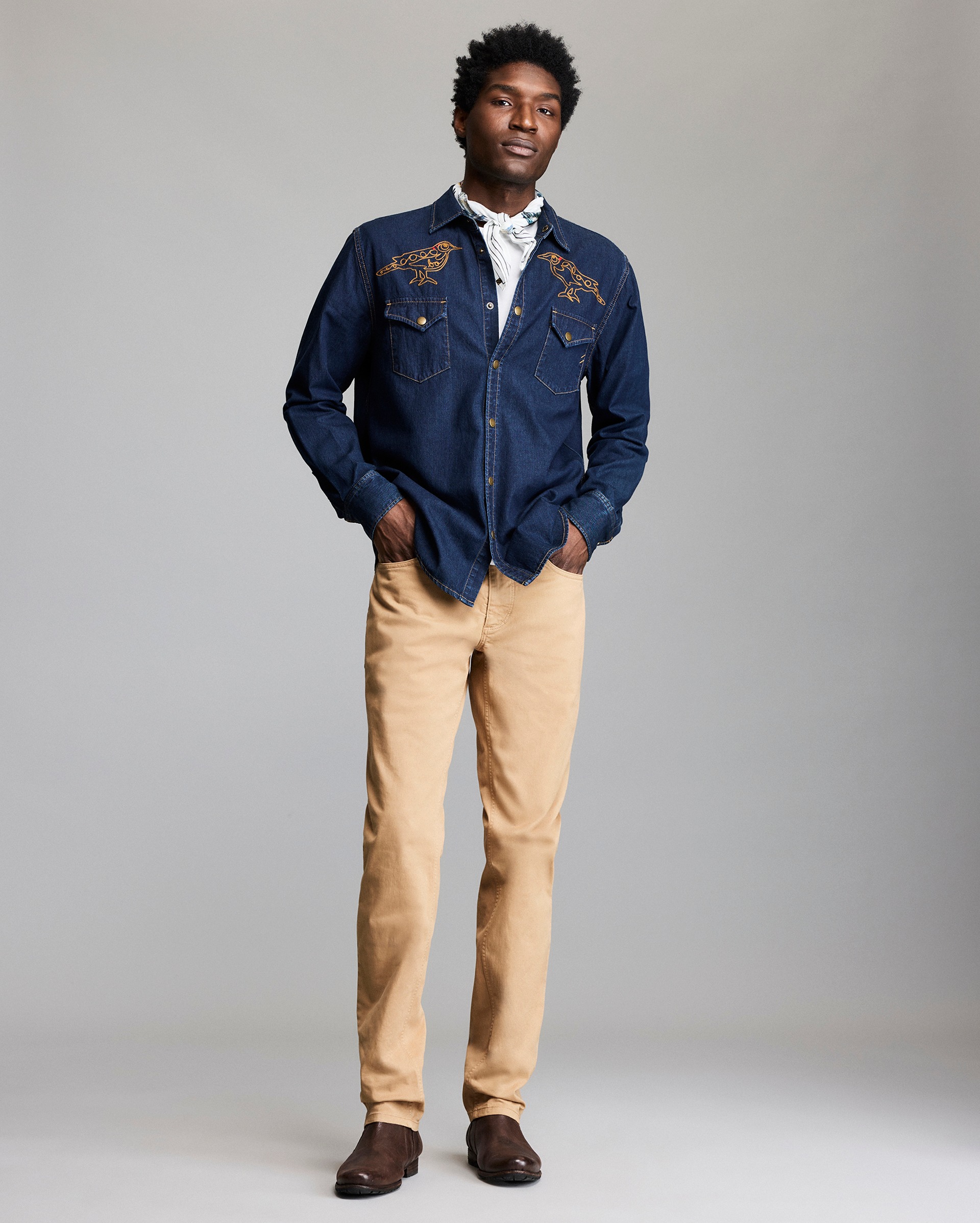 Model shows the fit of the shirt.