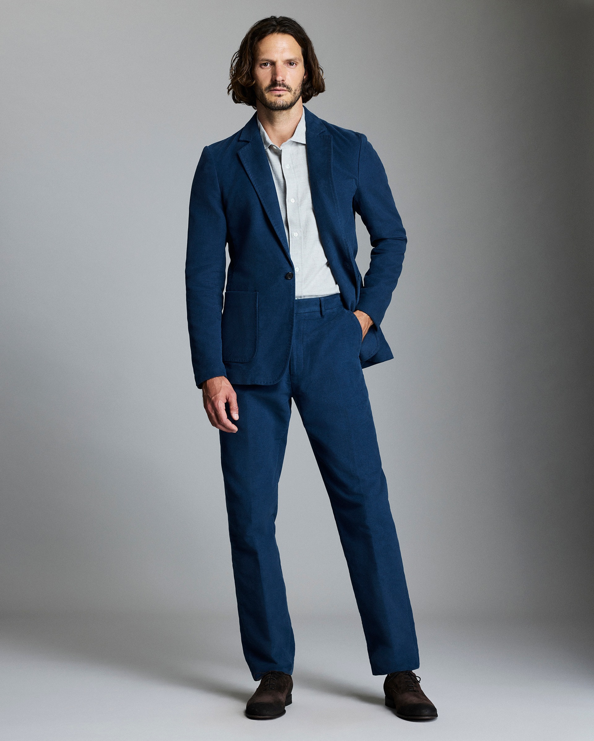 Model shows the fit of the jacket.