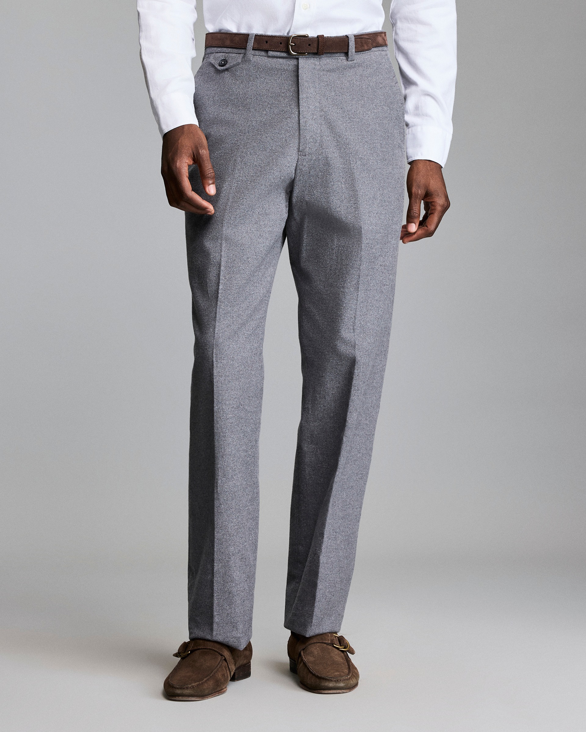 Flannel Flat Front Trouser in Grey Heather | Billy Reid