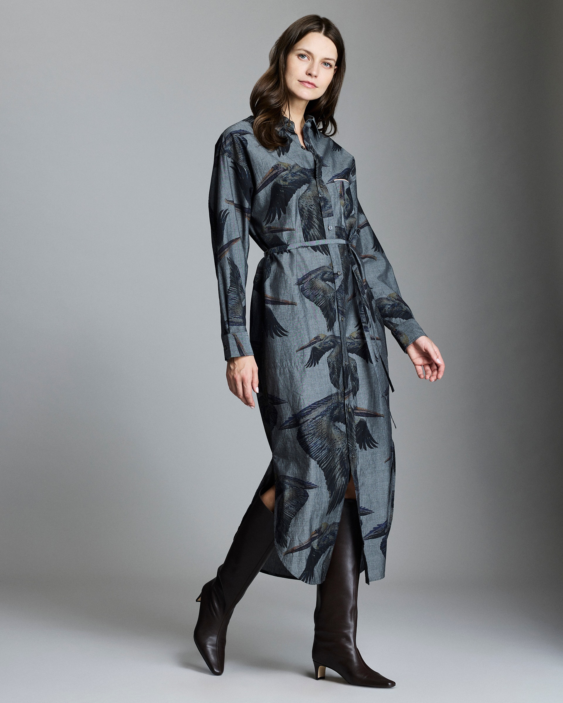 Model shows the fit of the dress.