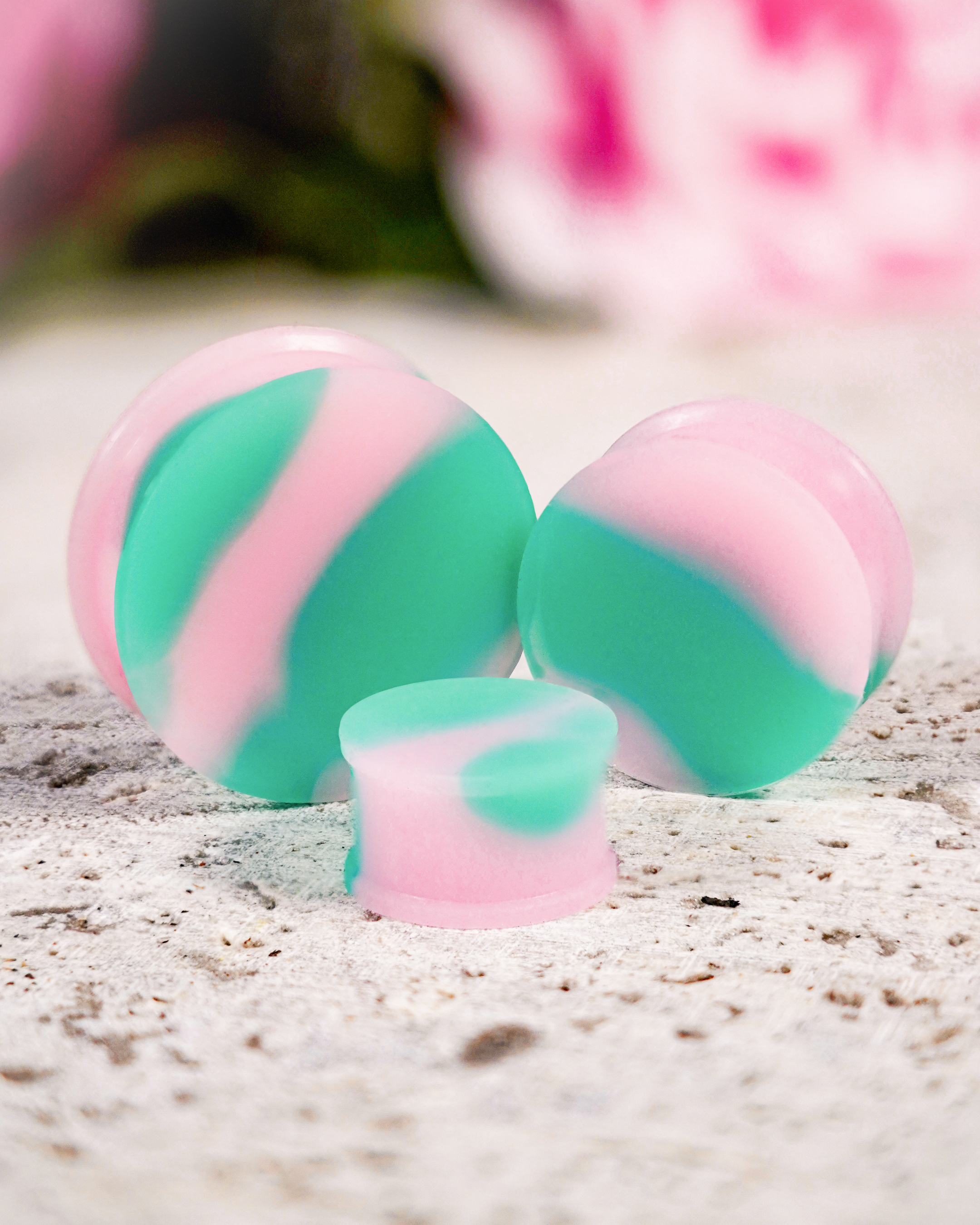  Solider Marmor Hellgrün & Rosa Silikon Ohrring Plug / Gauge