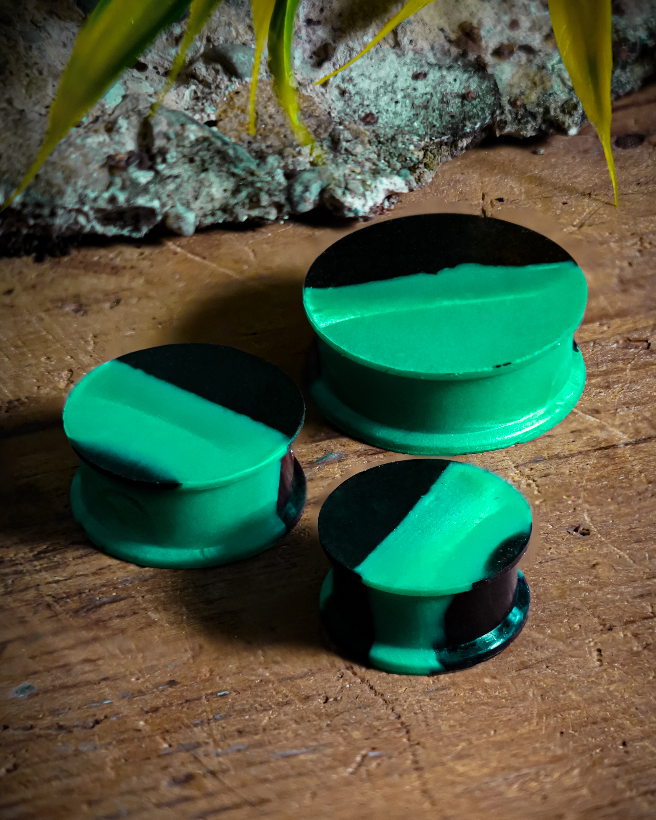light  Solid Marble Green & Black Silicone Earring Plug / Gauge