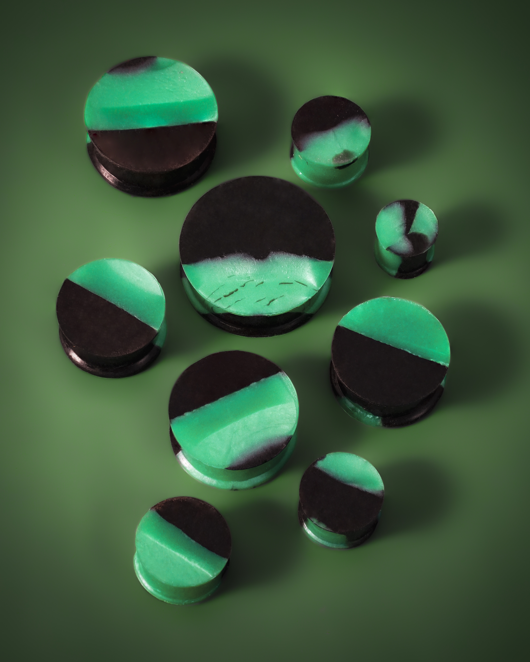 Unique Solid Marble Green & Black Silicone Earring Plug / Gauge