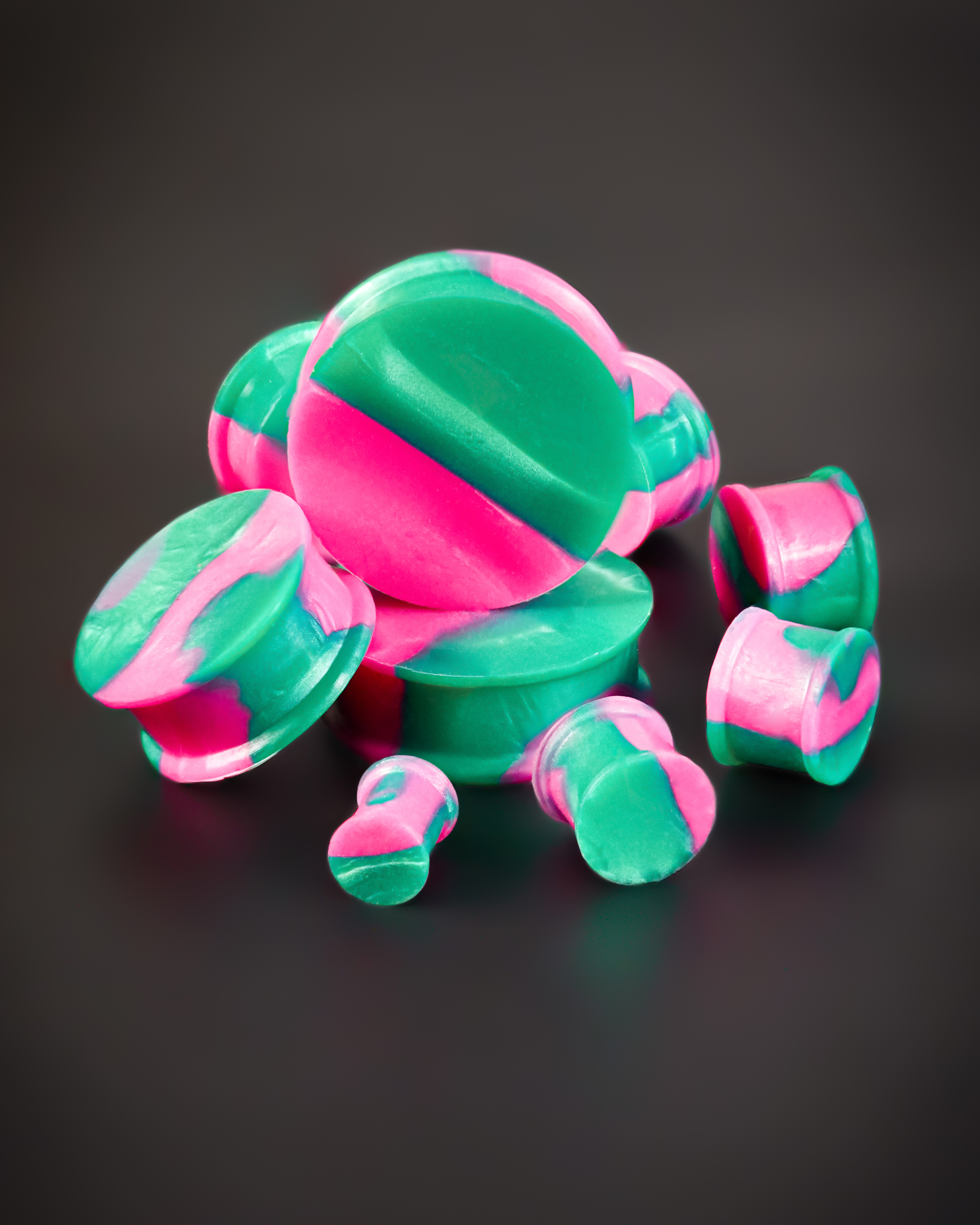 cute Solid Marble Pink & Green Silicone Earring Plug / Gauge