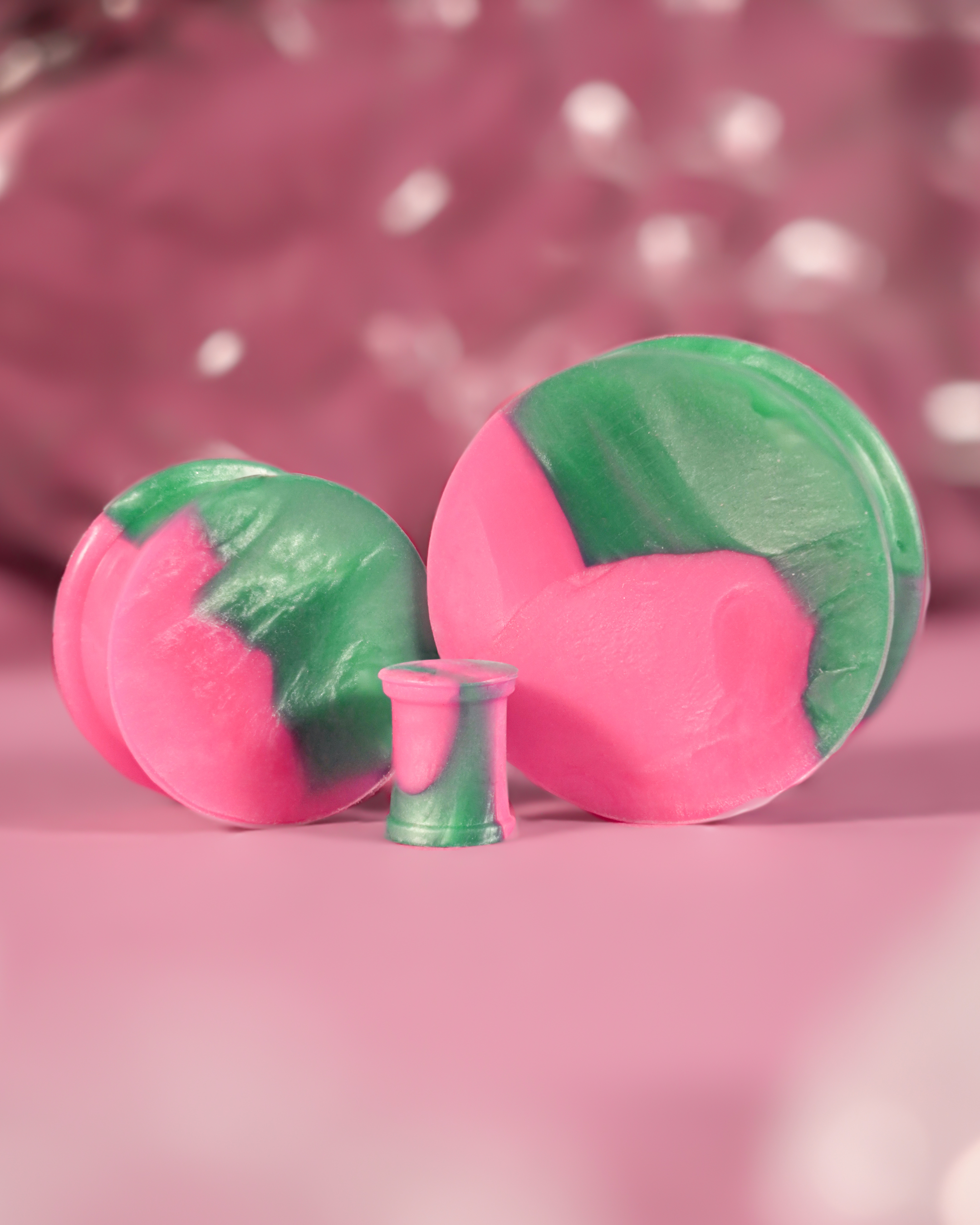  Solider Marmor Pink & Grün Silikon Ohrring Plug / Gauge