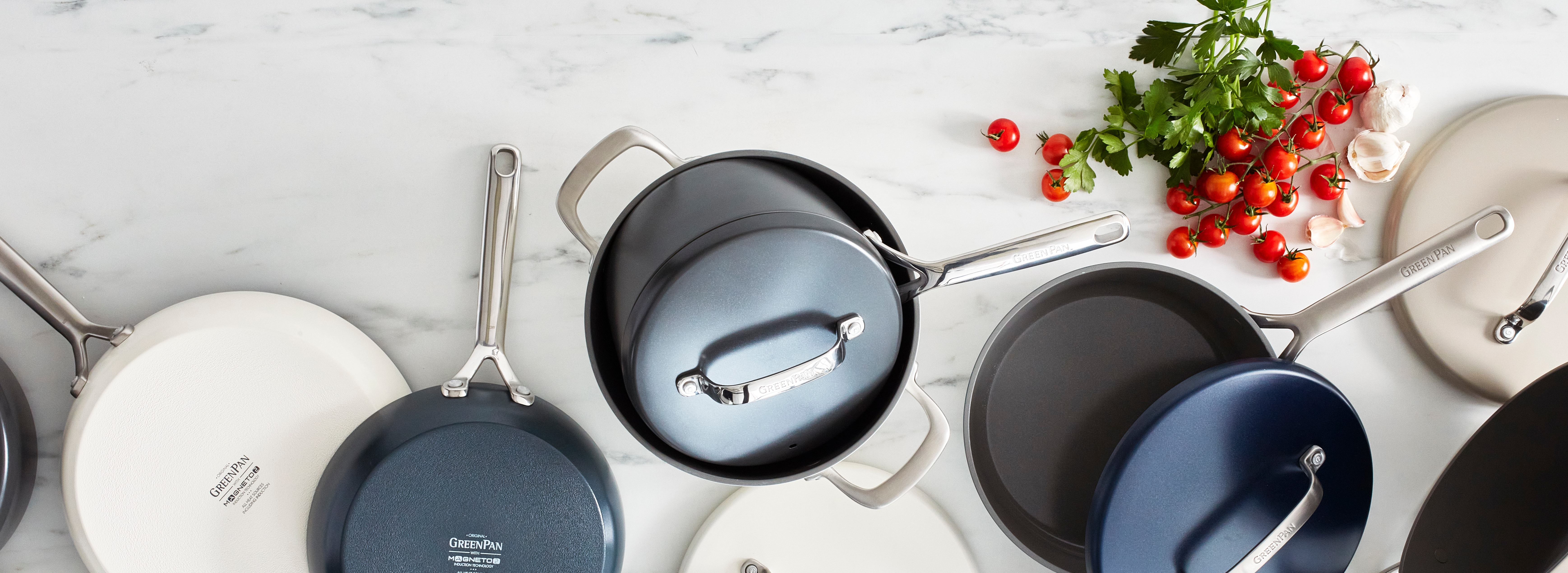 GP5 Colors Ceramic Nonstick 9.5" and 11" Frypan Set with Mirror Handles | Cloud Cream info card