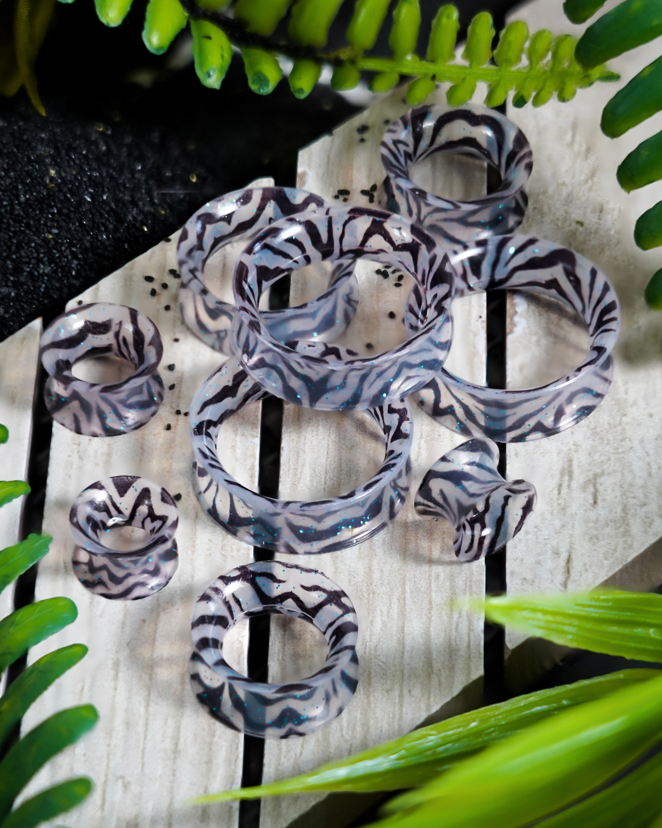 Squishy Cool  Glitter Zebra Eyelet Silicone Ear Tunnel