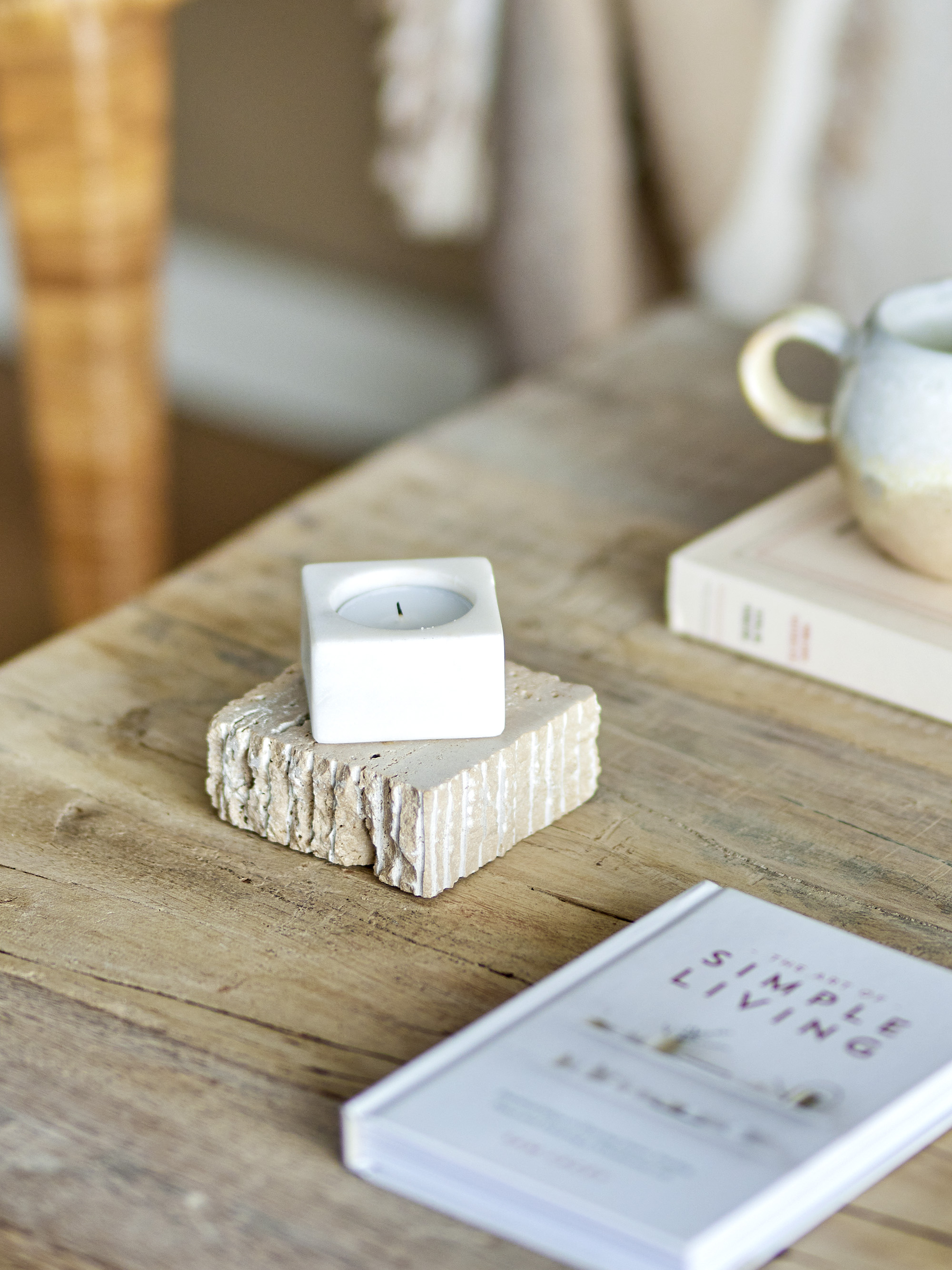 Juta Travertine Votive & Candle Holder - Nature