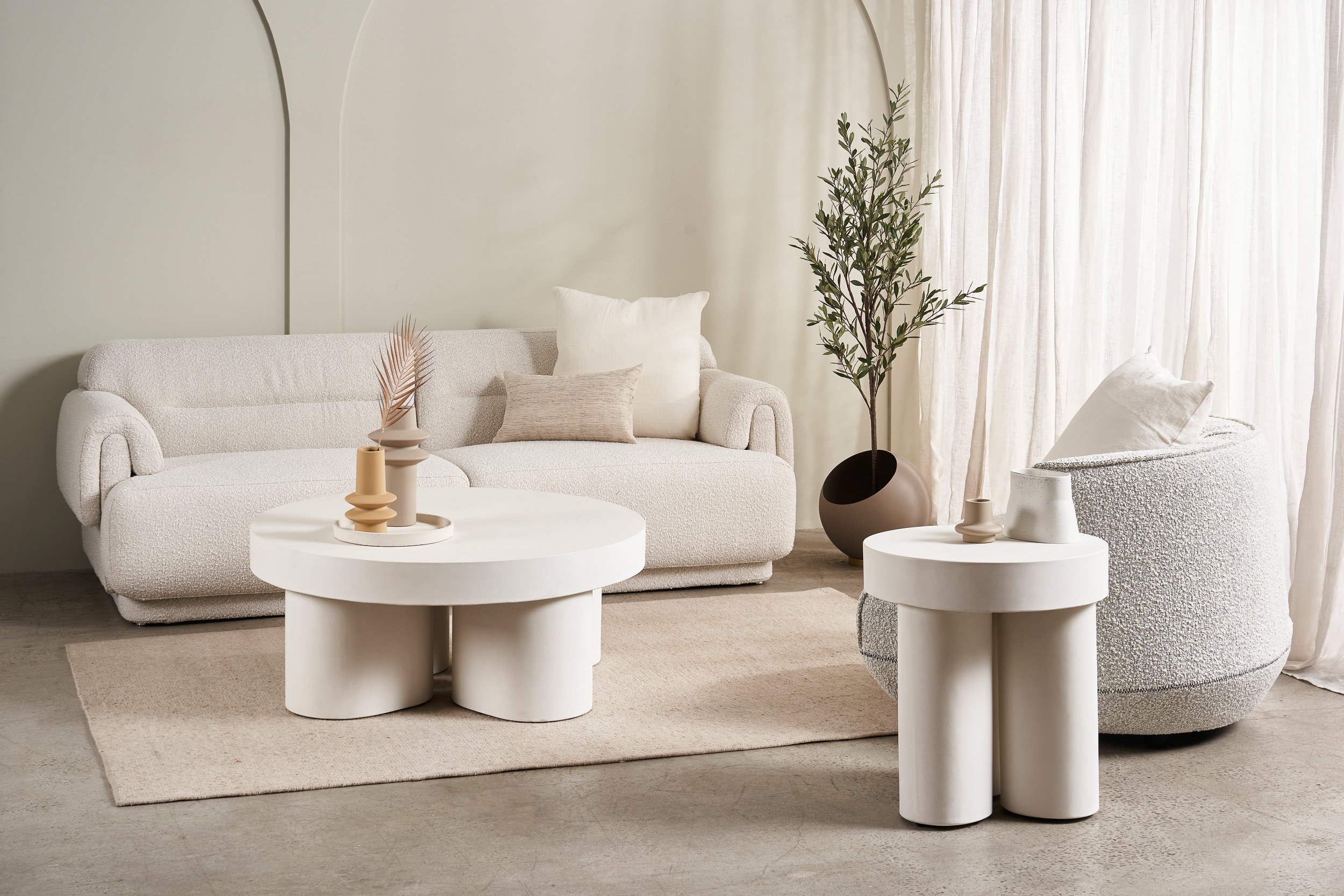 Slab Round Side Table - Ivory Concrete - Floor Stock