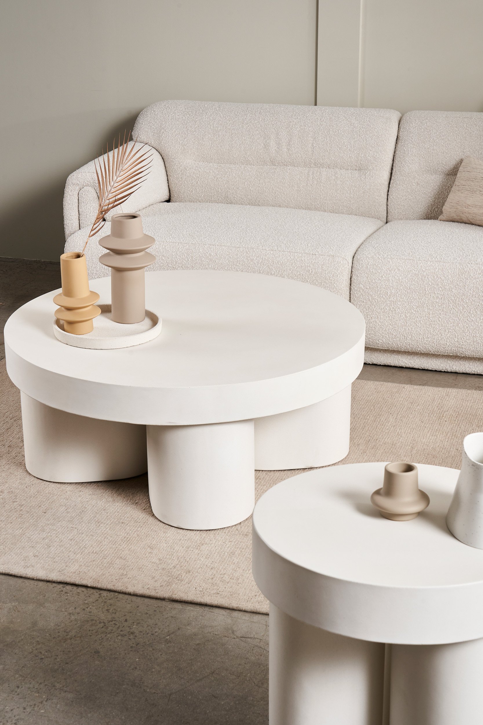 Slab Round Side Table - Ivory Concrete - Floor Stock