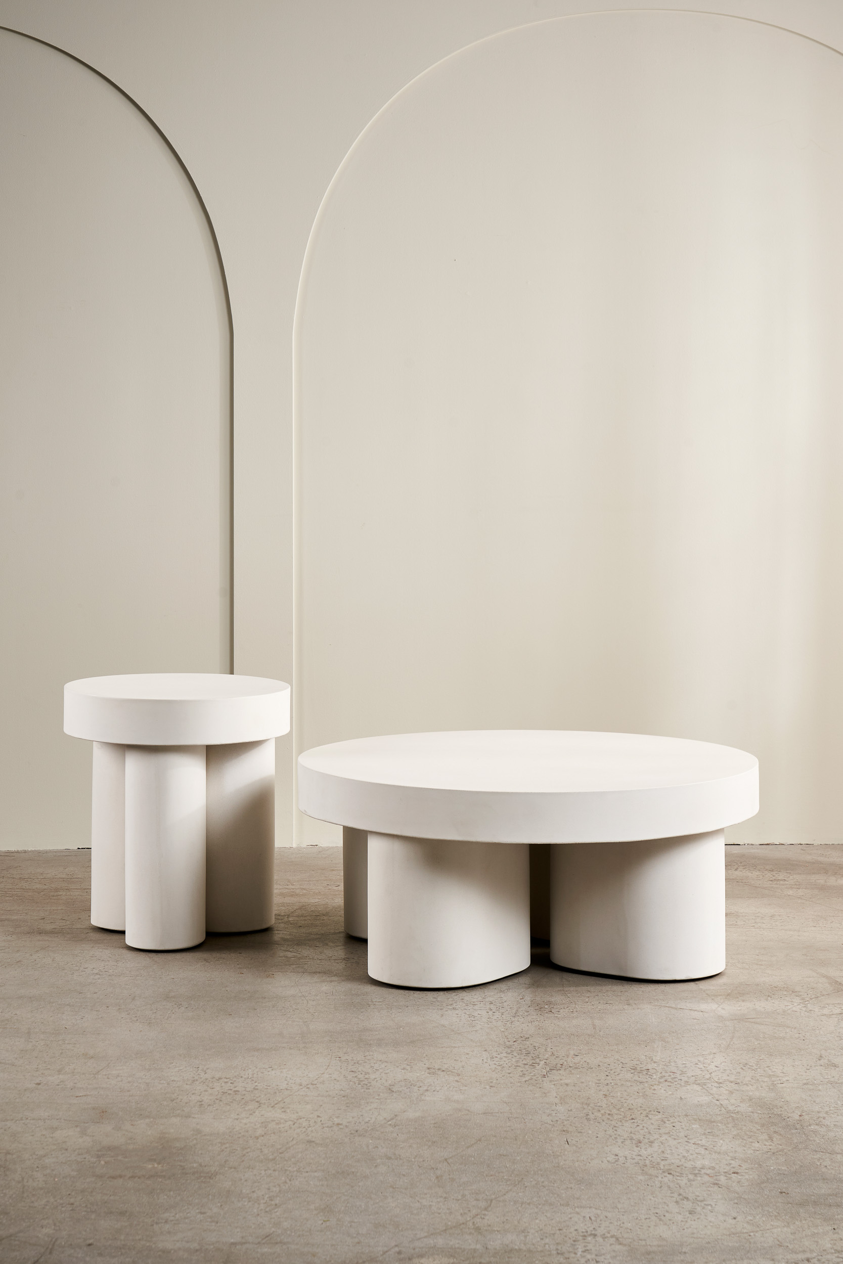 Slab Round Side Table - Ivory Concrete - Floor Stock