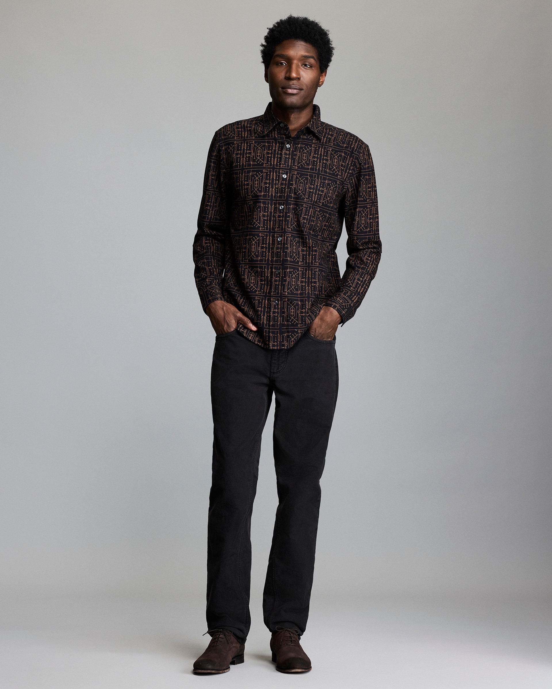 Model shows the fit of the shirt.