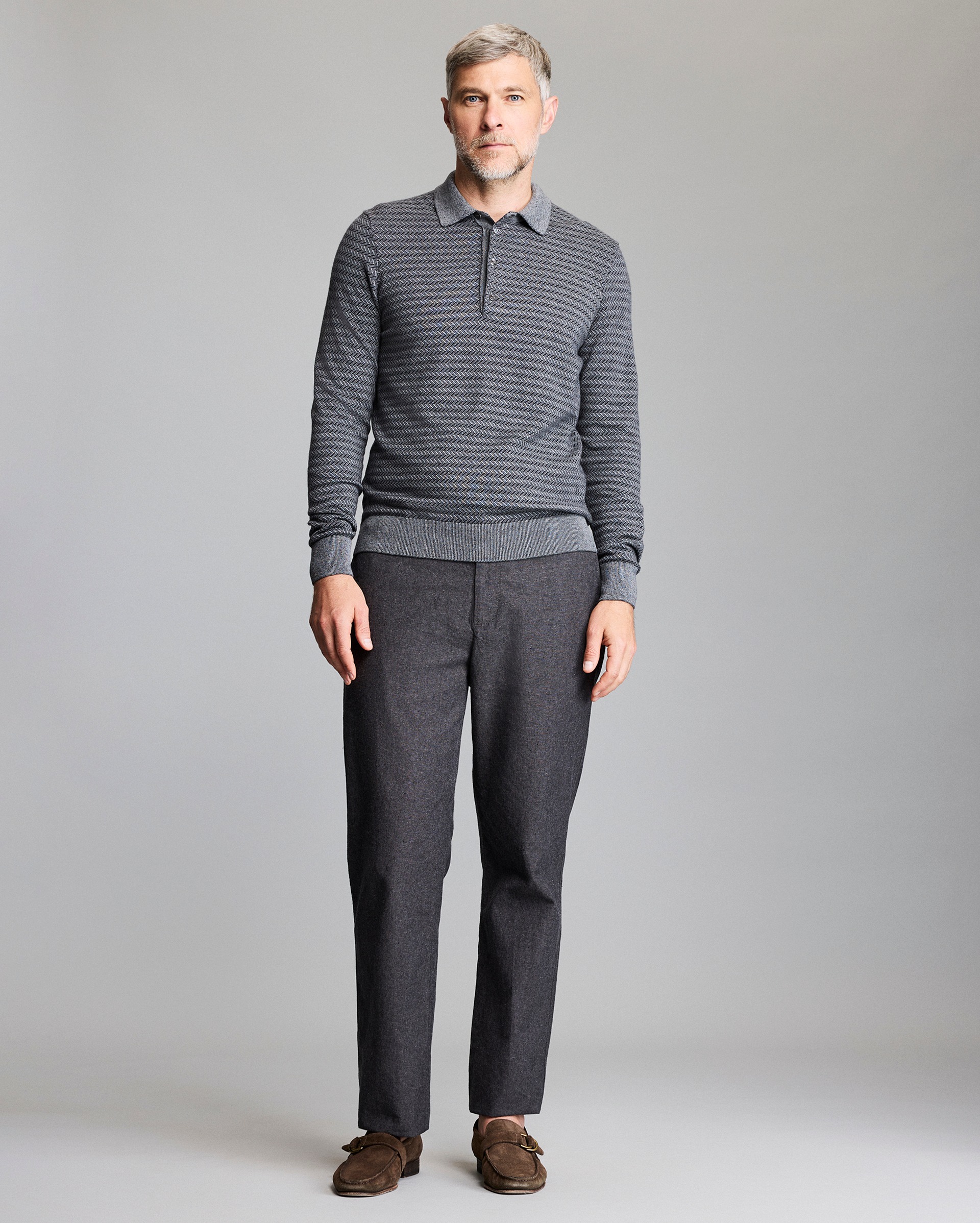 Model shows the fit of the Sweater Polo