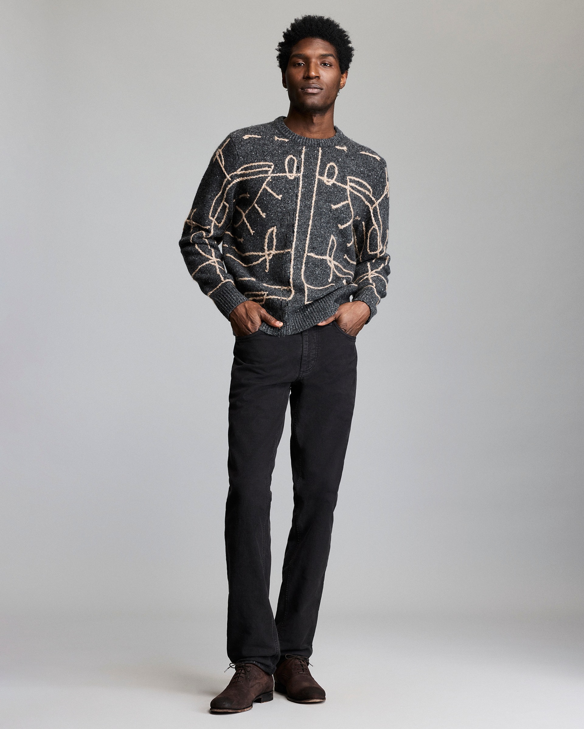 Model shows the fit of the sweater