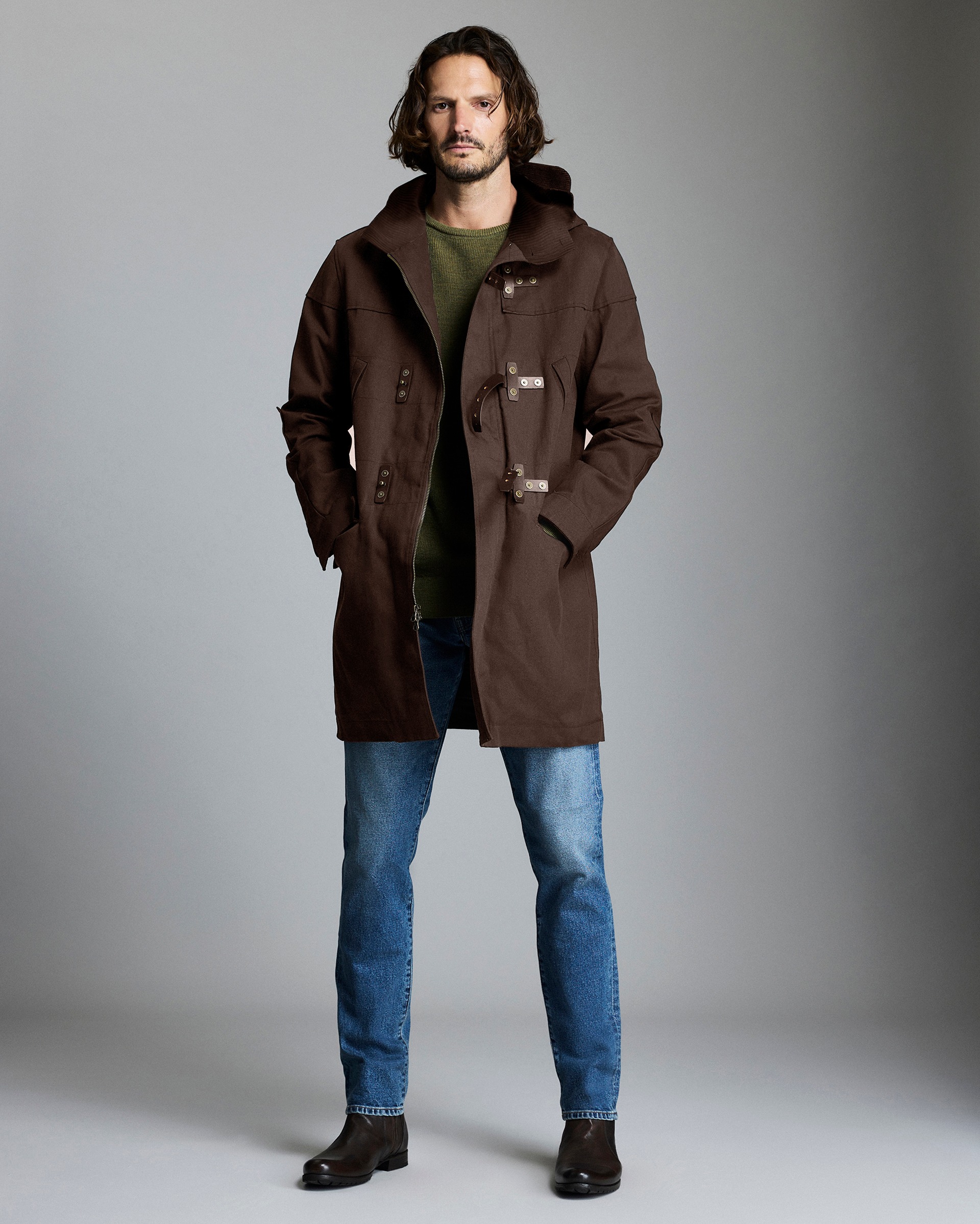 Waxed Canvas Duffle Coat with Leather Trim | Billy Reid