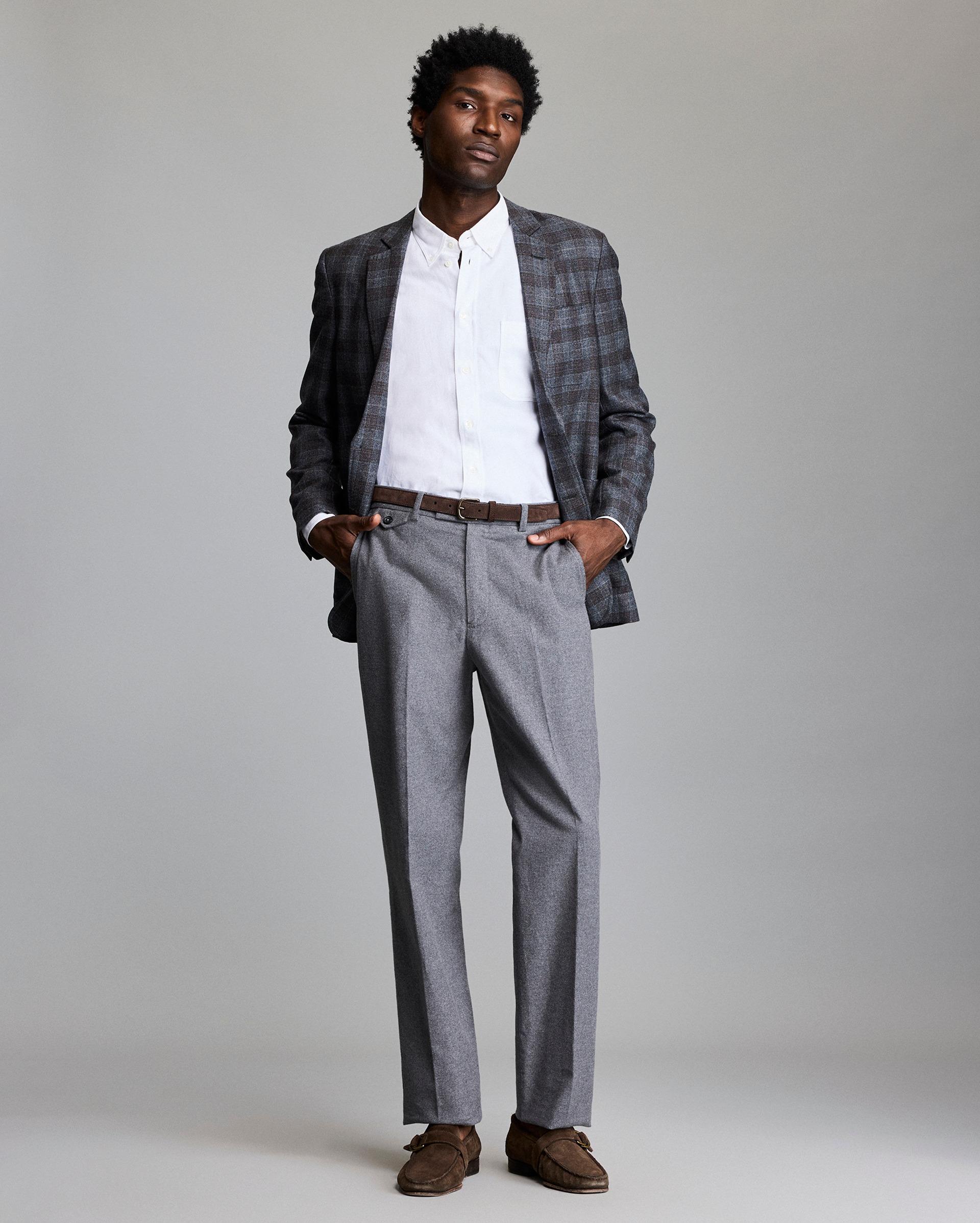 Model shows the fit of the jacket.