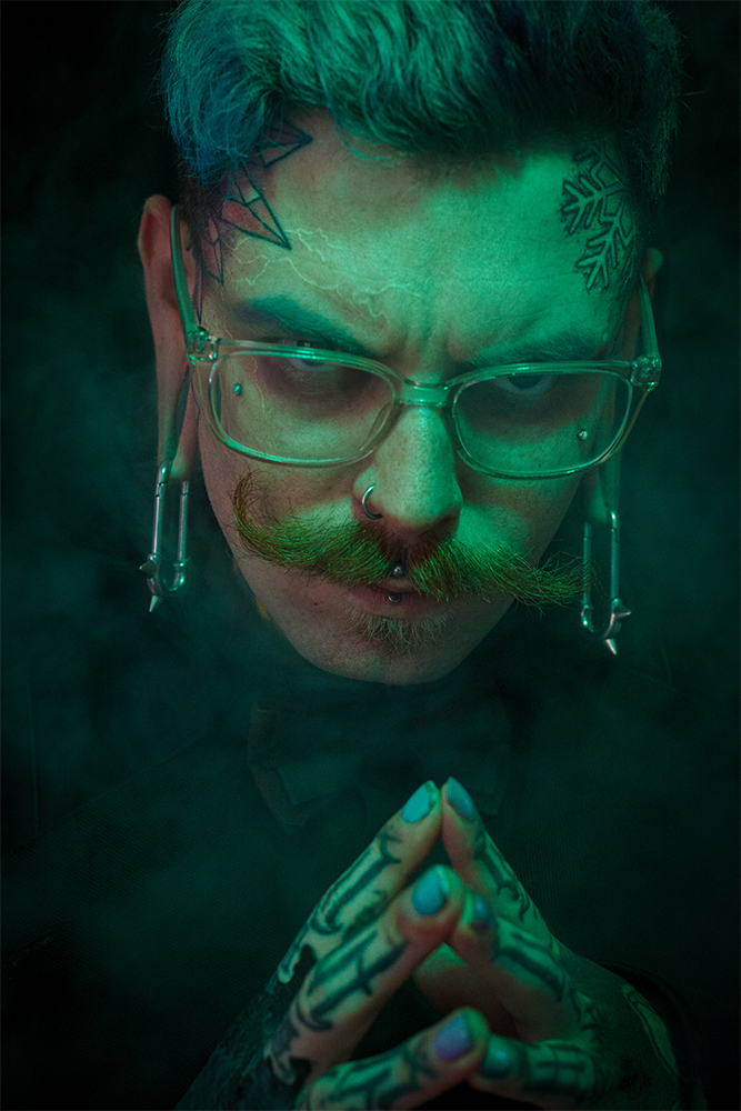 Alternative Tattooed man wearing Silver Safety Pin Ear Weights (Pair)