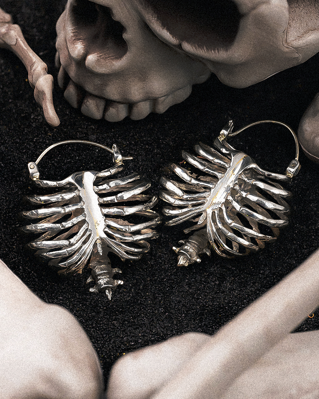 Deathcore Gothic  Silver Ribcage Earring Hangers (Pair)