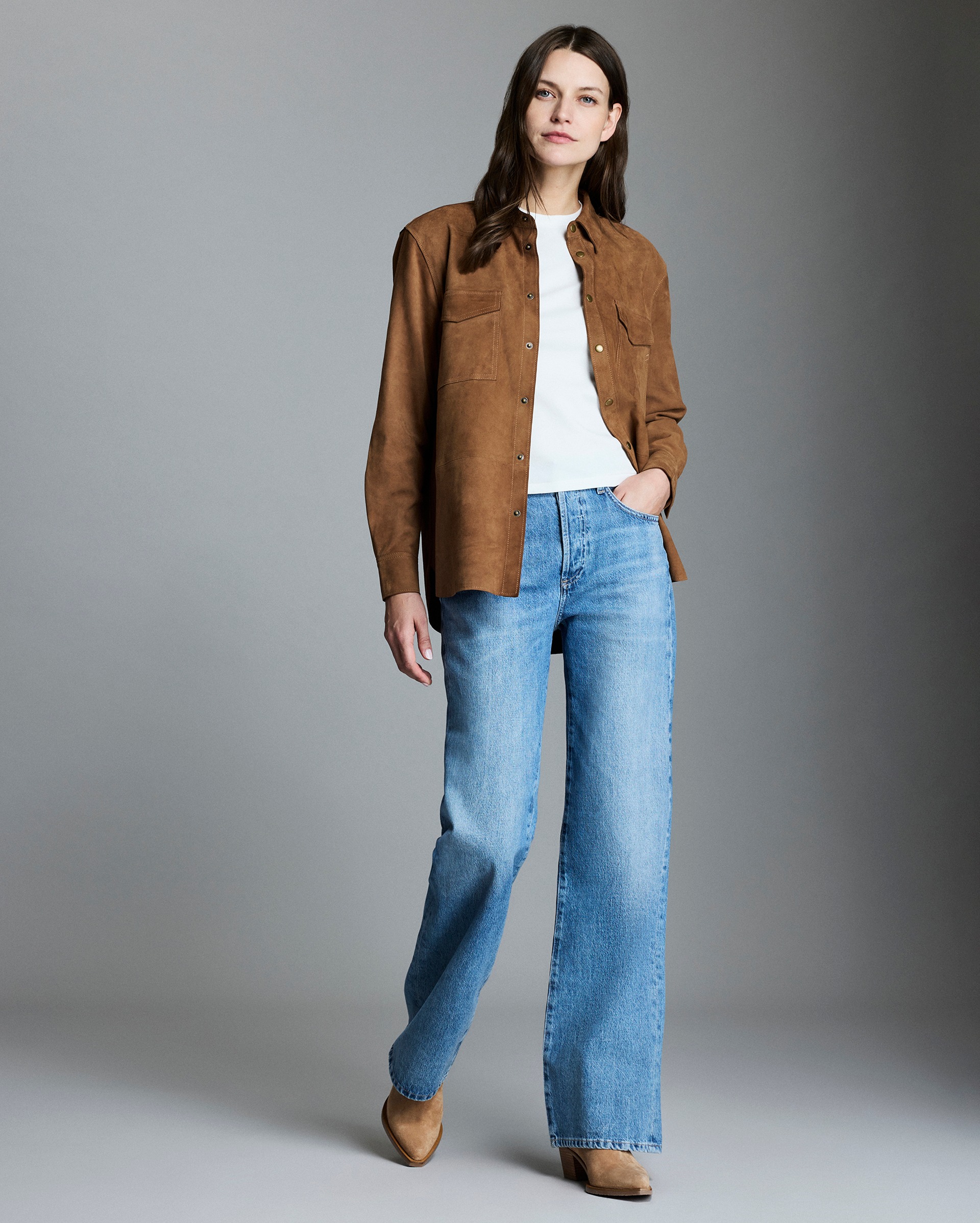 Model shows the fit of the shirt.
