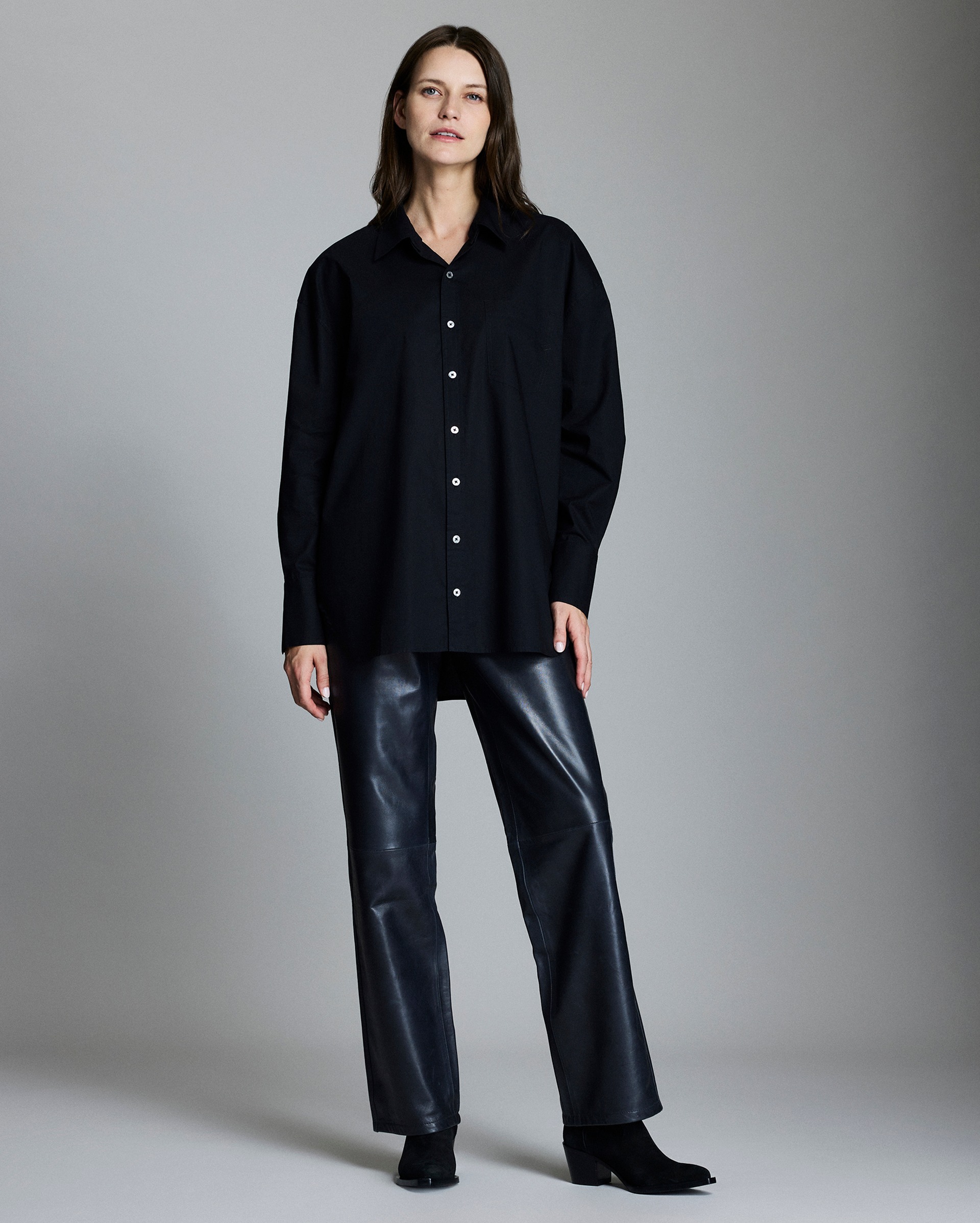 Model shows the fit of the shirt.