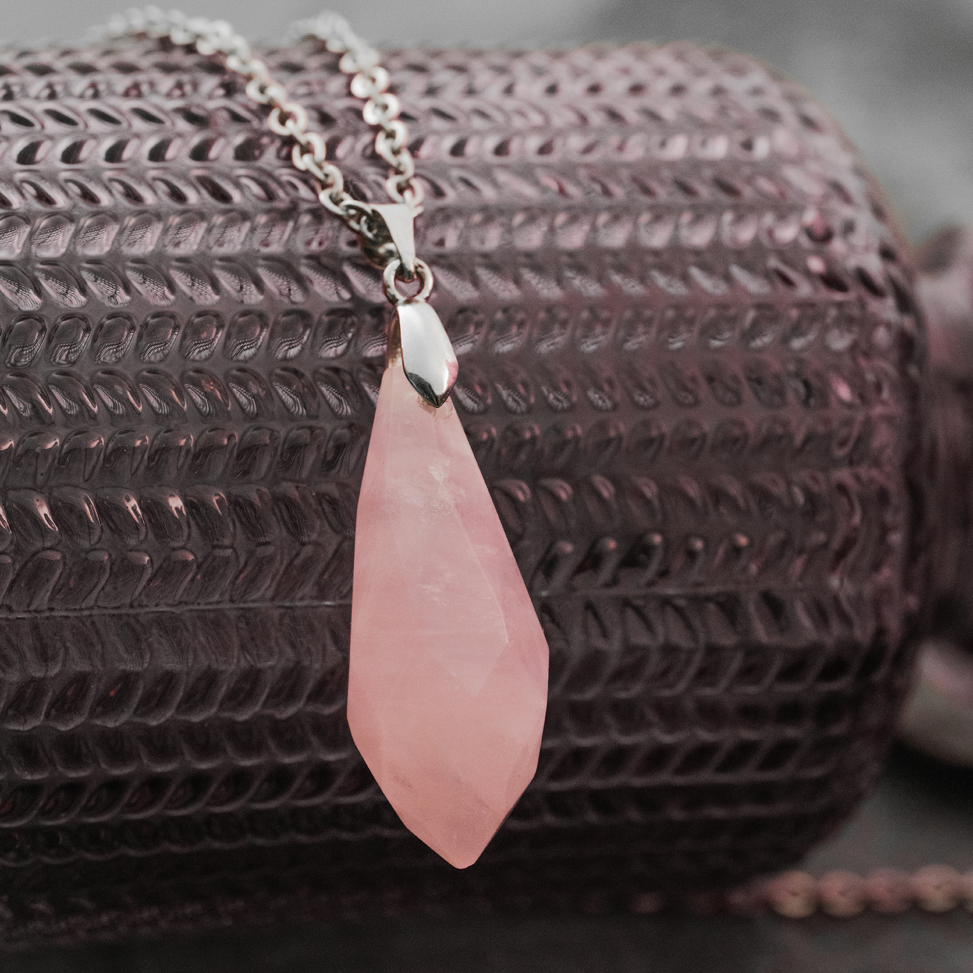 Custom Plugs - Silver & Rose Quartz Wand Necklace