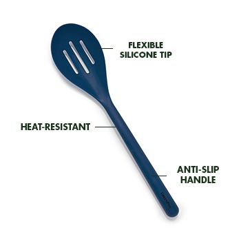 Platinum Silicone Slotted Spoon, Navy